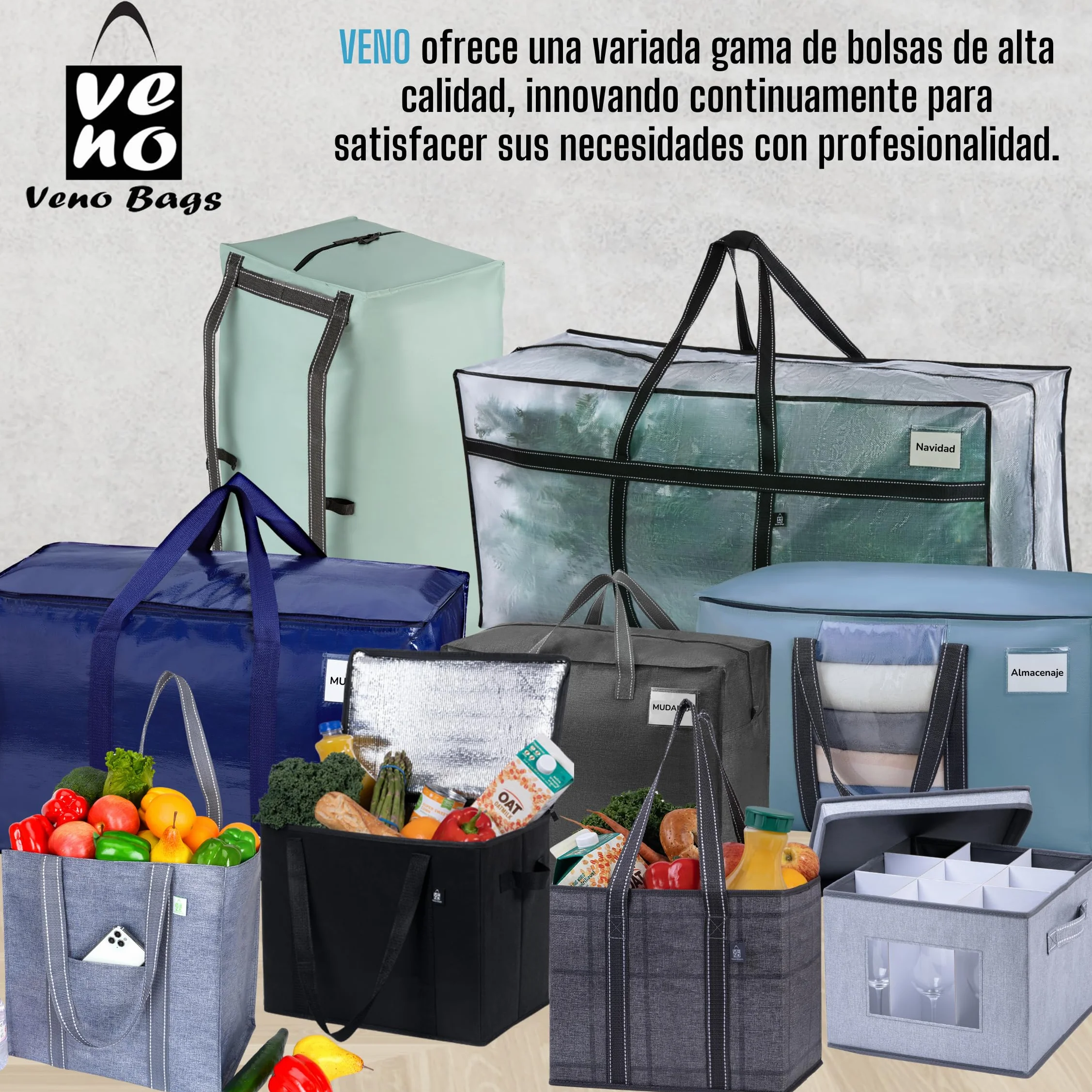 VENO Bolsas de mudanza extra grandes con cremalleras & Asas de Transporte, Cajas de Mudanza Resistentes para Ahorrar Espacio(Azul Claro,Pack de 4)