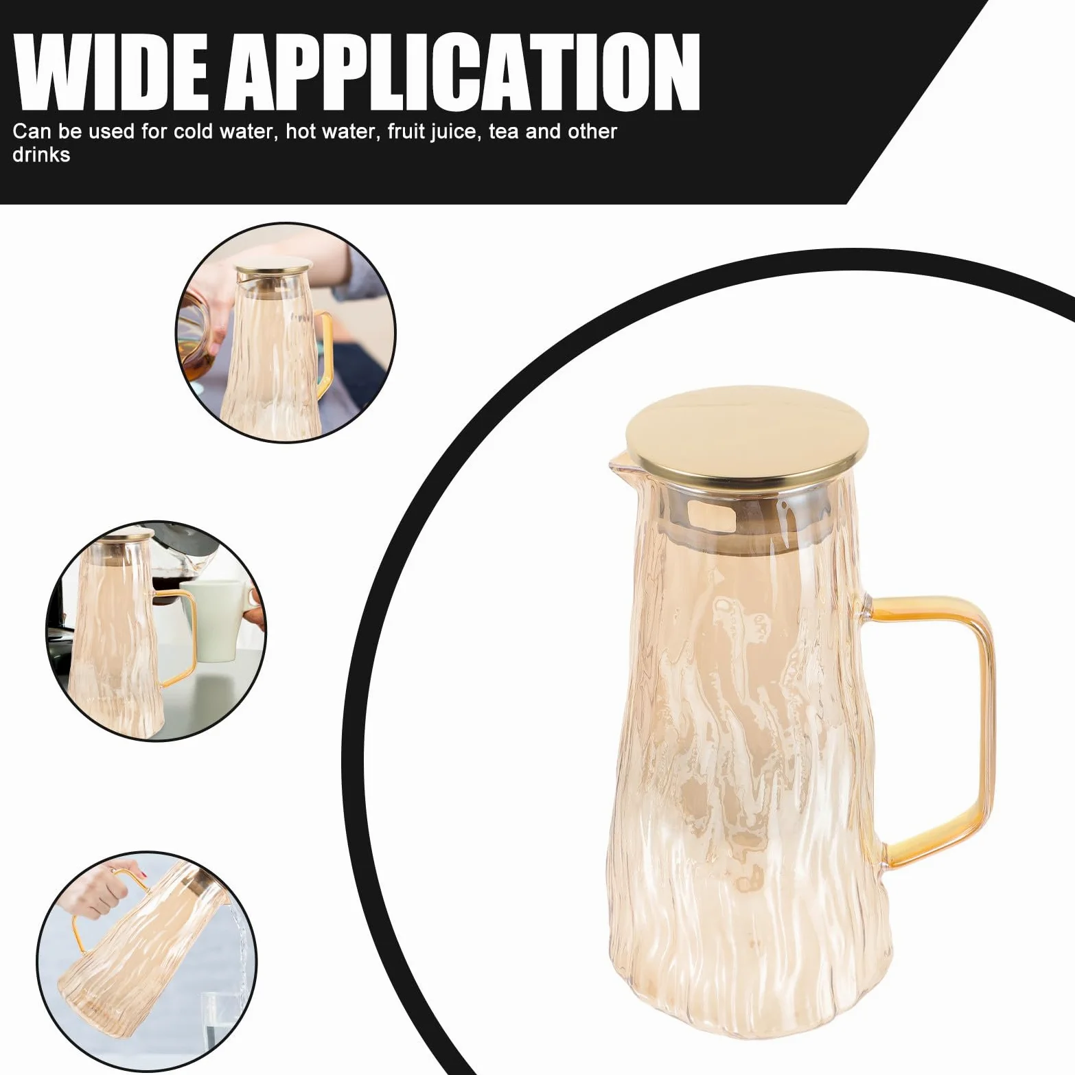 Mipcase Jarra de Agua de Cristal Engrosada para Té E Infusor de Frutas, Resistente a Altas y Bajas Temperaturas, Capacidad Adecuado para Nevera, Color Dorado, Diseño Seguro y Versátil