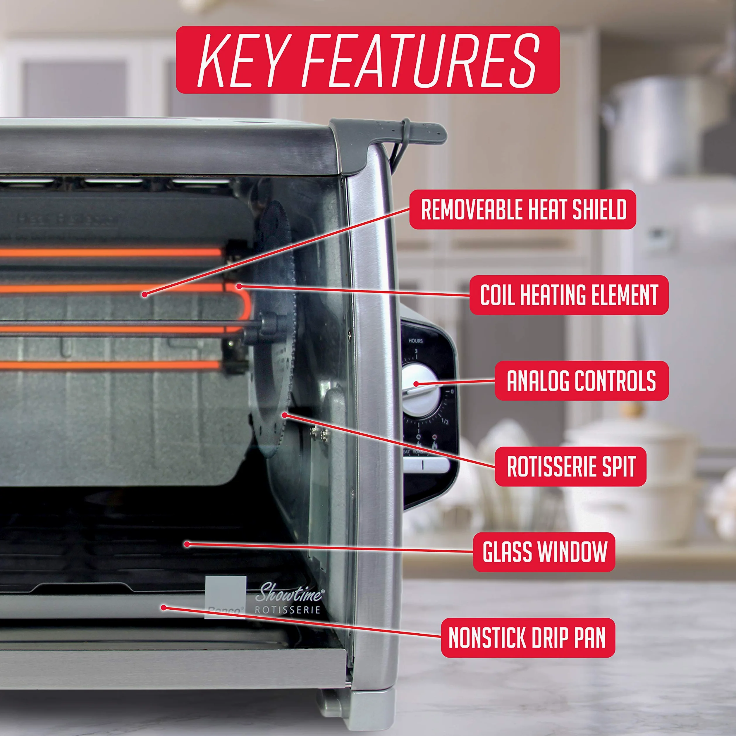 Ronco Modern Asador Horno de gran capacidad (12 libras), cesta multiusos para cocinar versátil, controles fáciles de usar