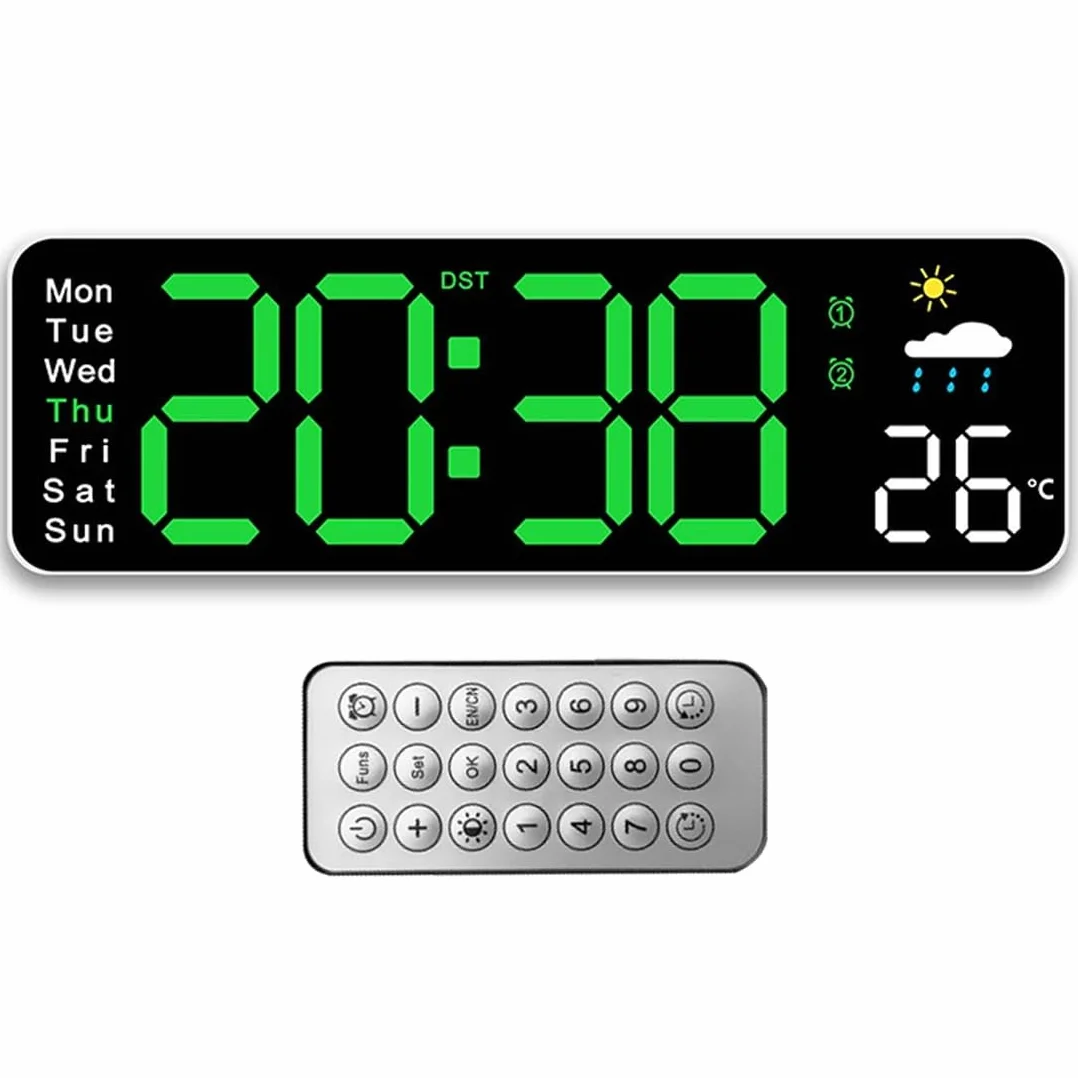 Reloj Digital de Pared,Reloj Digital Grande de 12» con Mando a Distancia,Reloj de Pared Multifuncional Puede probar el pronóstico del Tiempo para la Humedad,para la Sala