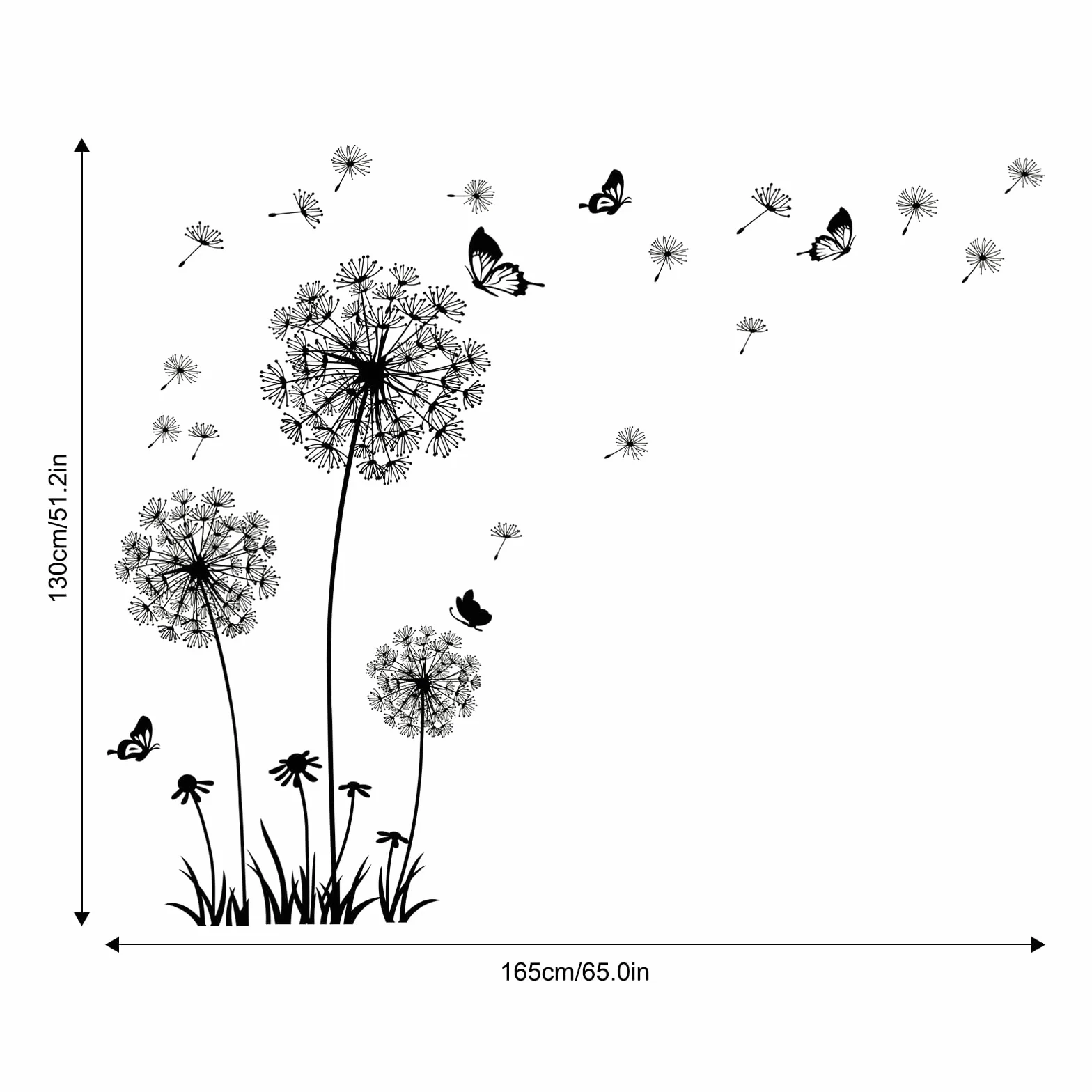 Tanlaby Pegatinas de Pared Diente de León Mariposa Vinilo Decorativo Negro