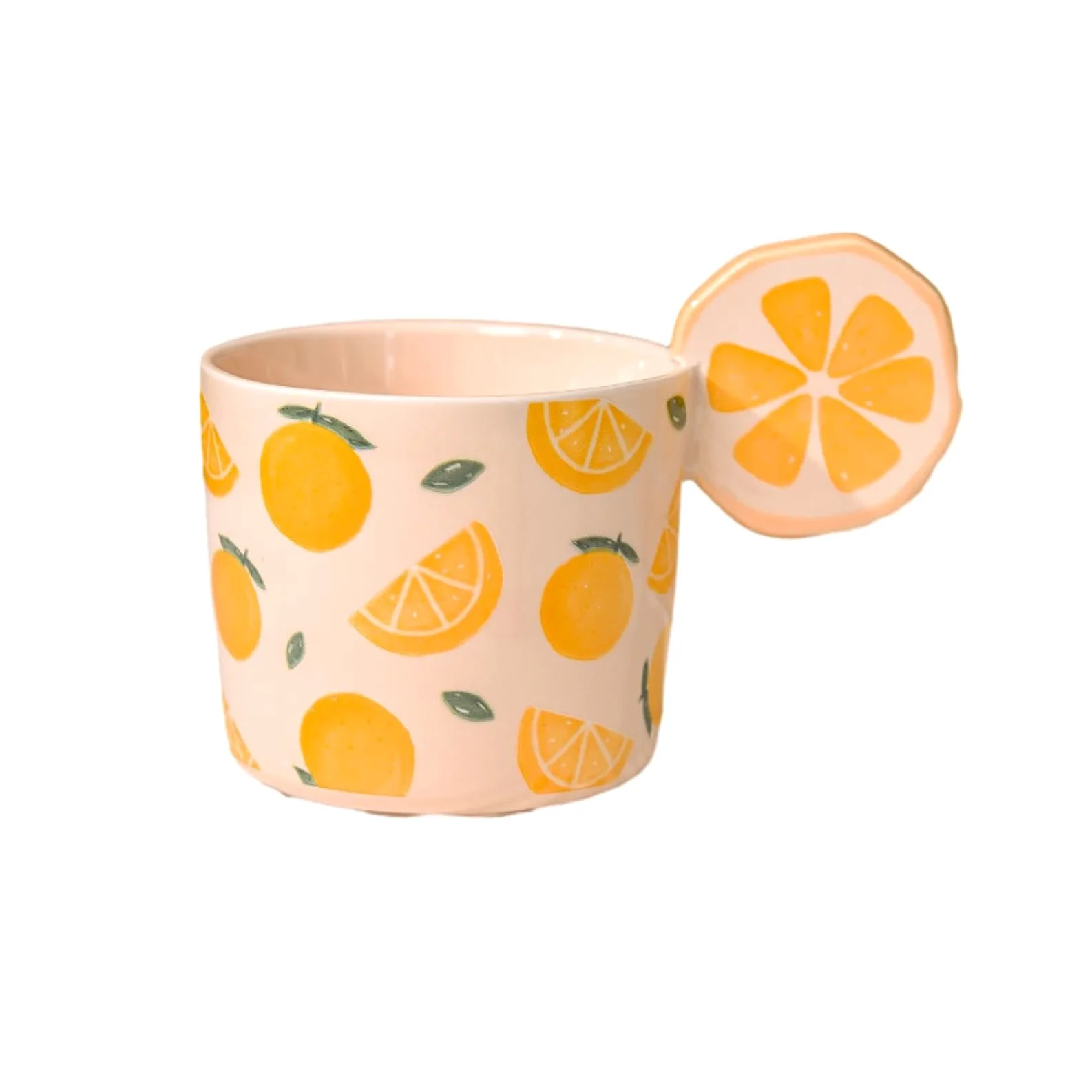 Taza de cerámica creativa de frutas de 500 ml, diseño de flores, color naranja, 500 ml