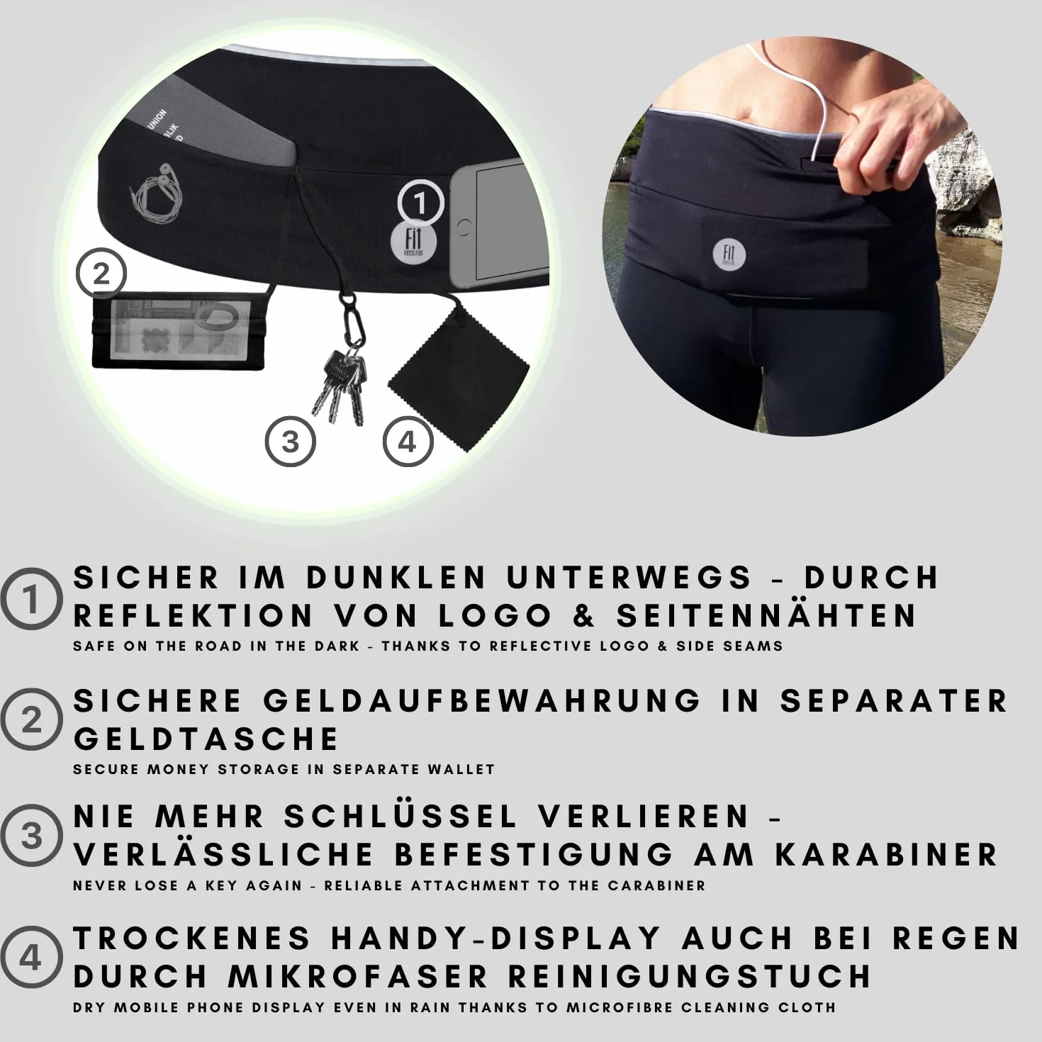 Cinturón Deportivo Impermeable con 3 Calabazas, Bolsillo para Teléfono y Billetes, Riñonera para Hombre y Mujer