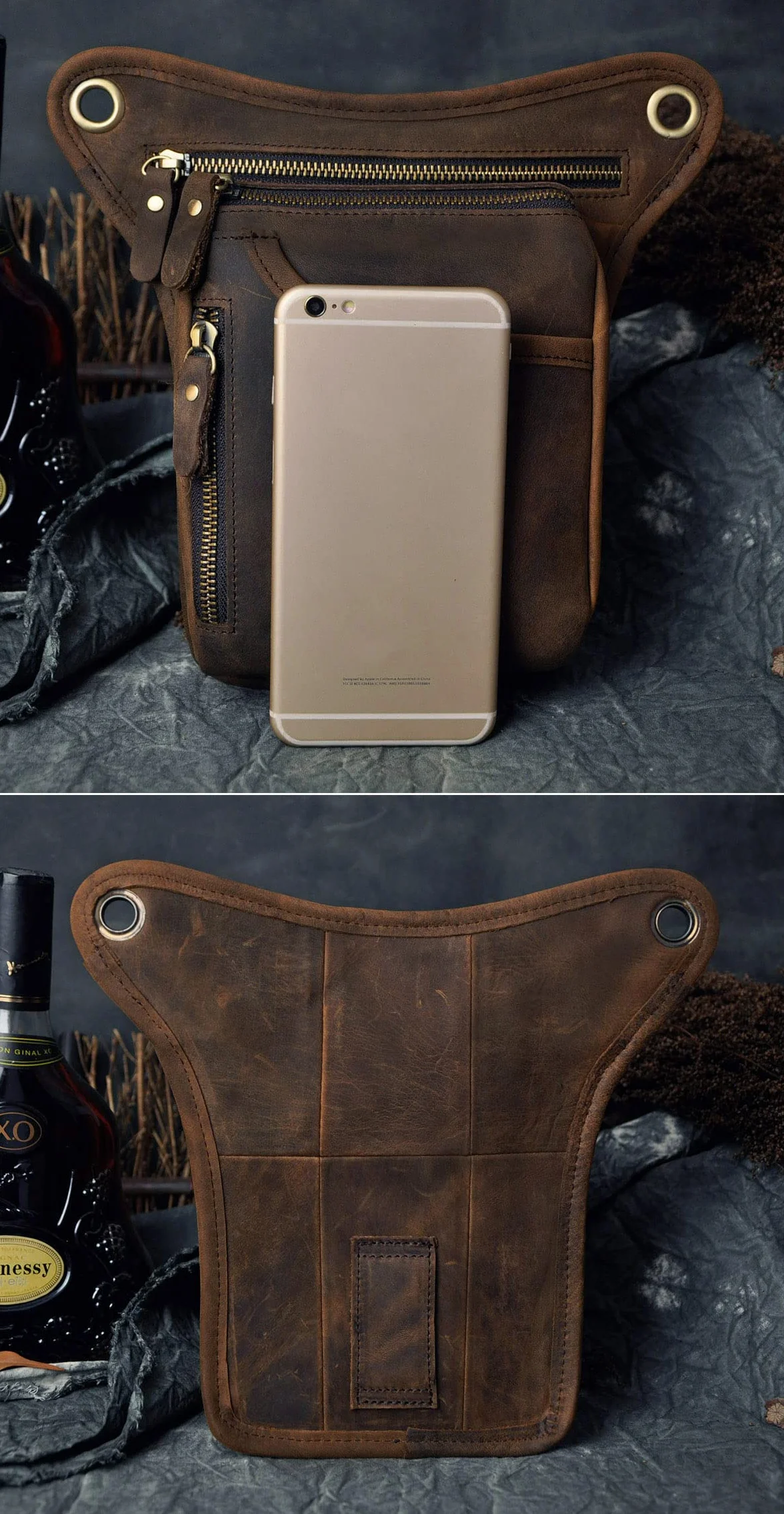 Le'aokuu Bolsa de Muslo Hombre Cuero Genuino Motocicleta Táctica Cinturón Paquete