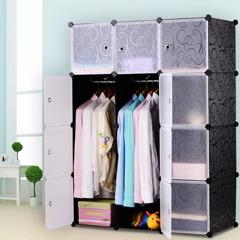 HENGMEI 12 Cubos Armario de Almacenaje Armario portátil Estantería de Módulos Cubos Organizador con Puertas para la ropa