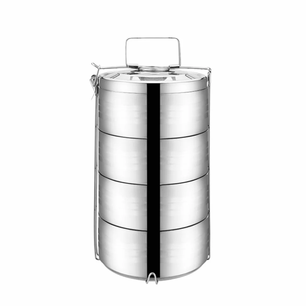 Fiambrera Térmica de Acero Inoxidable de 4 Niveles, Plata | Contenedor de Almuerzo para Picnic y Escuela, Decoracion Colegio, Mantiene el Sabor Original
