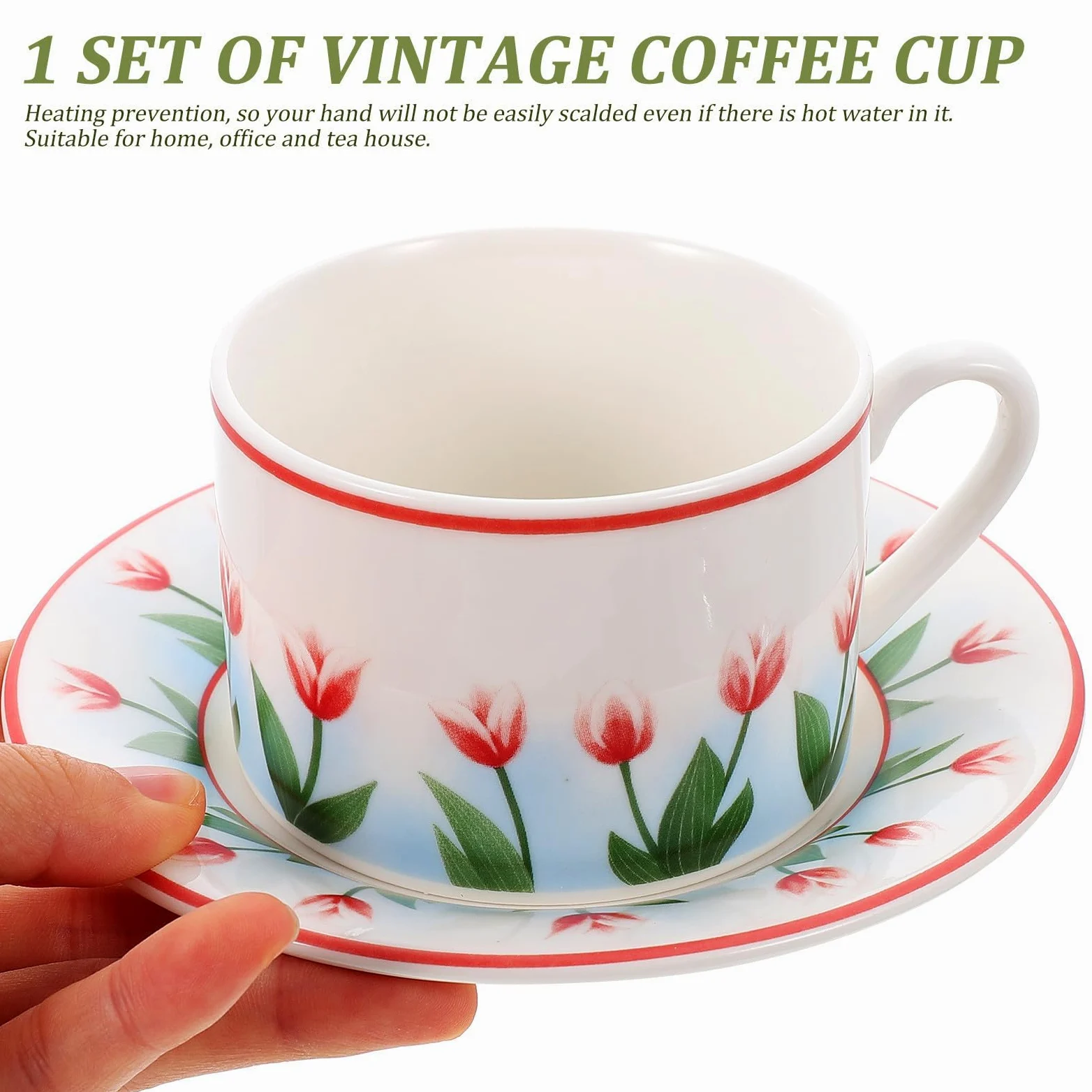 Genérico Juego de 2 Tazas de Café Vintage de Cerámica con Platillo | Agarre Cómodo y Asa Ergonómica, Superficie Lisa, Capacidad Adecuada para Uso Diario y Fiestas