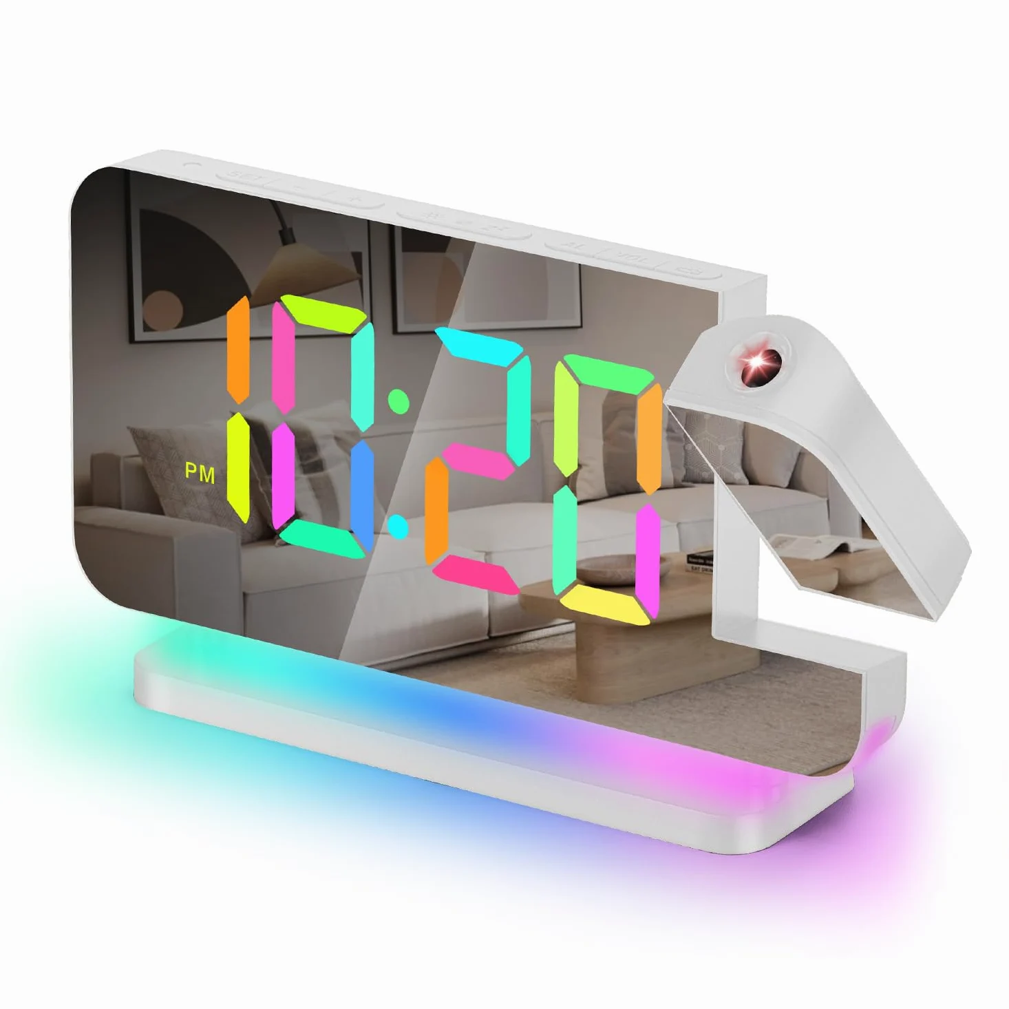 SZELAM Reloj despertador digital con pantalla LED, superficie de espejo, 3 niveles de brillo, puertos USB duales