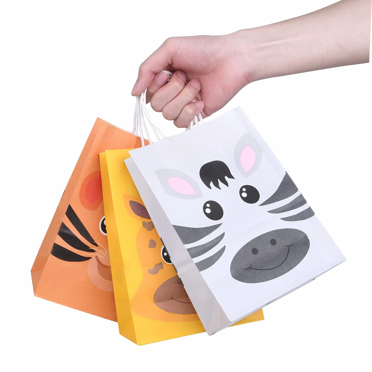 flintronic 18PCS Bolsas Regalo Navidad,(Talla 21 * 15 * 8 CM) Animales Bolsas Cumpleaños Infantil Bolsas de Papel,Bolsa de Regalo de Papel Kraft,para Animales Selva Fiesta con 6