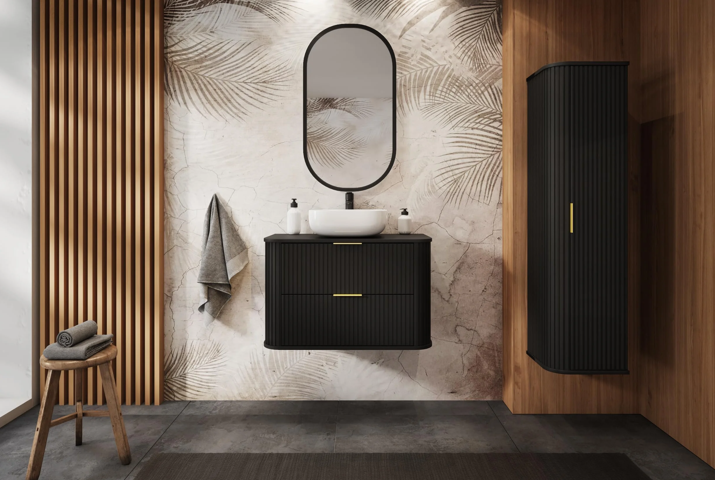Mueble de baño Negro con Tirador Dorado, 80,4 x 51,7 x 41,5 cm