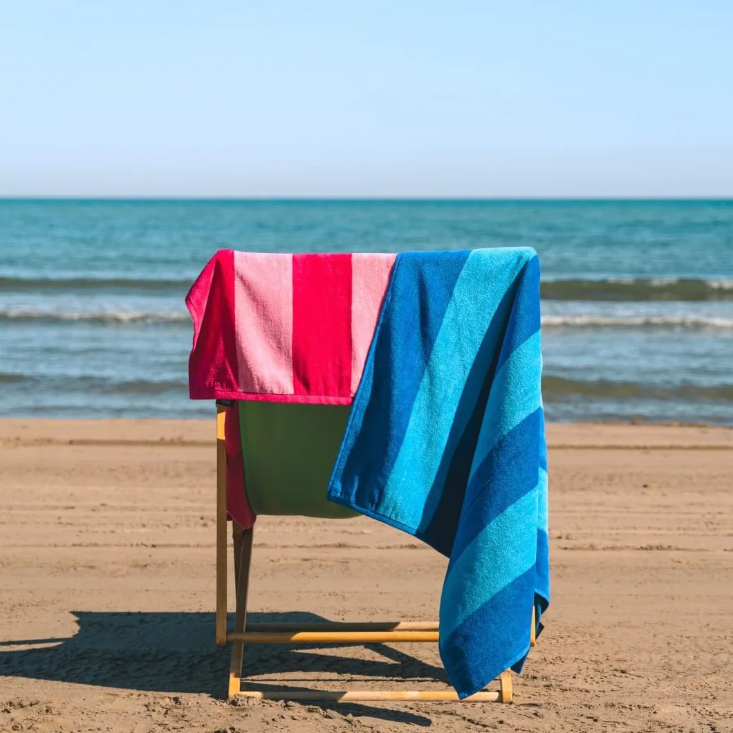 MOMOMUS Toallas de Playa Grandes Juego de 4 86x155 cm Tacto Velour Rayas Cabana Ultraabsorbentes