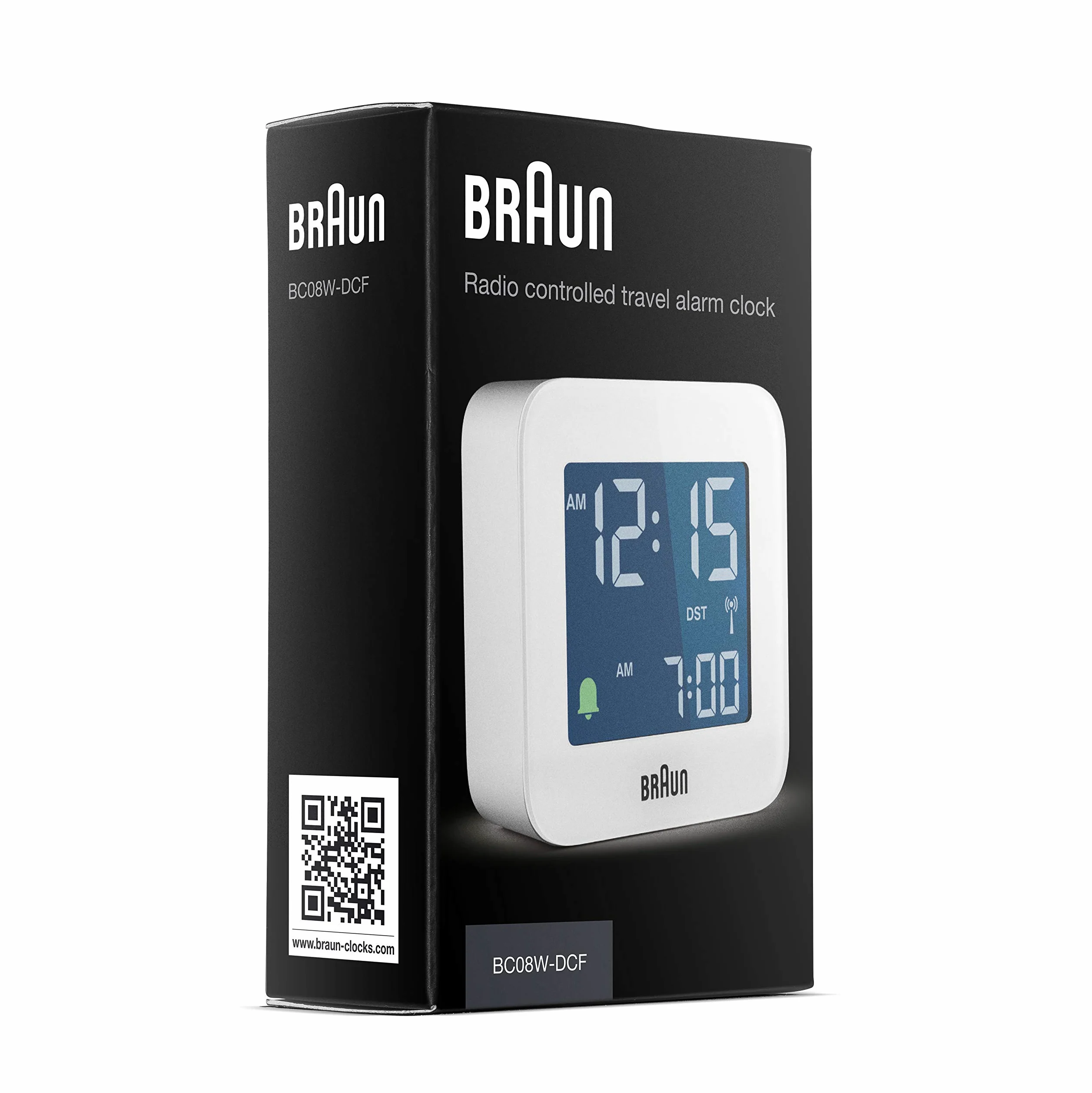 Braun Reloj Despertador de Viaje controlado por Radio Zona con Hora Central Europea (DCF) con función repetición, configuración rápida, Alarma por pitido en Crescendo Blanco, BC08W-DCF.