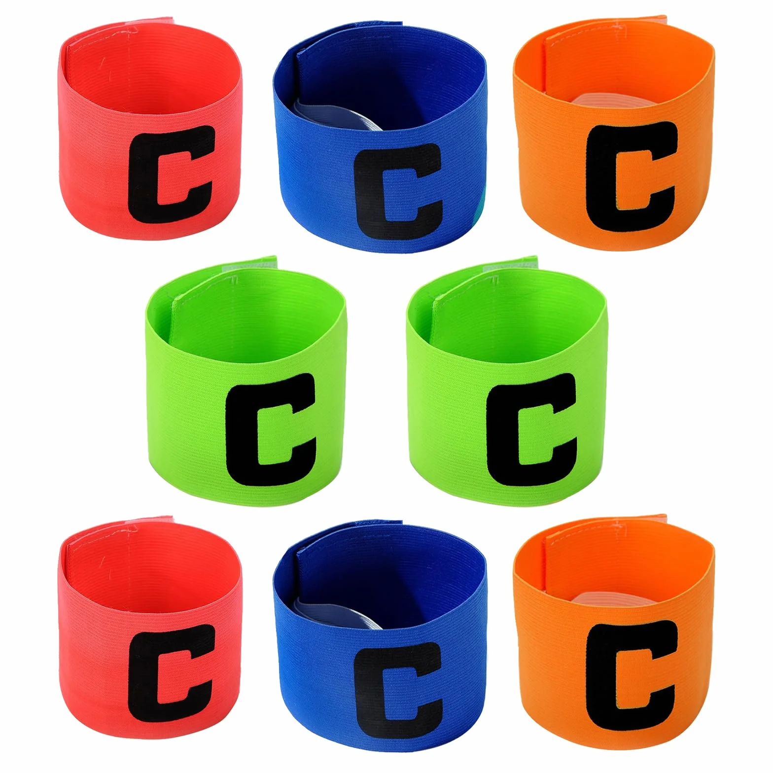 Brazalete de Capitán de Fútbol Multicolor 8 Piezas Ajustable Elástico para Niños Adultos