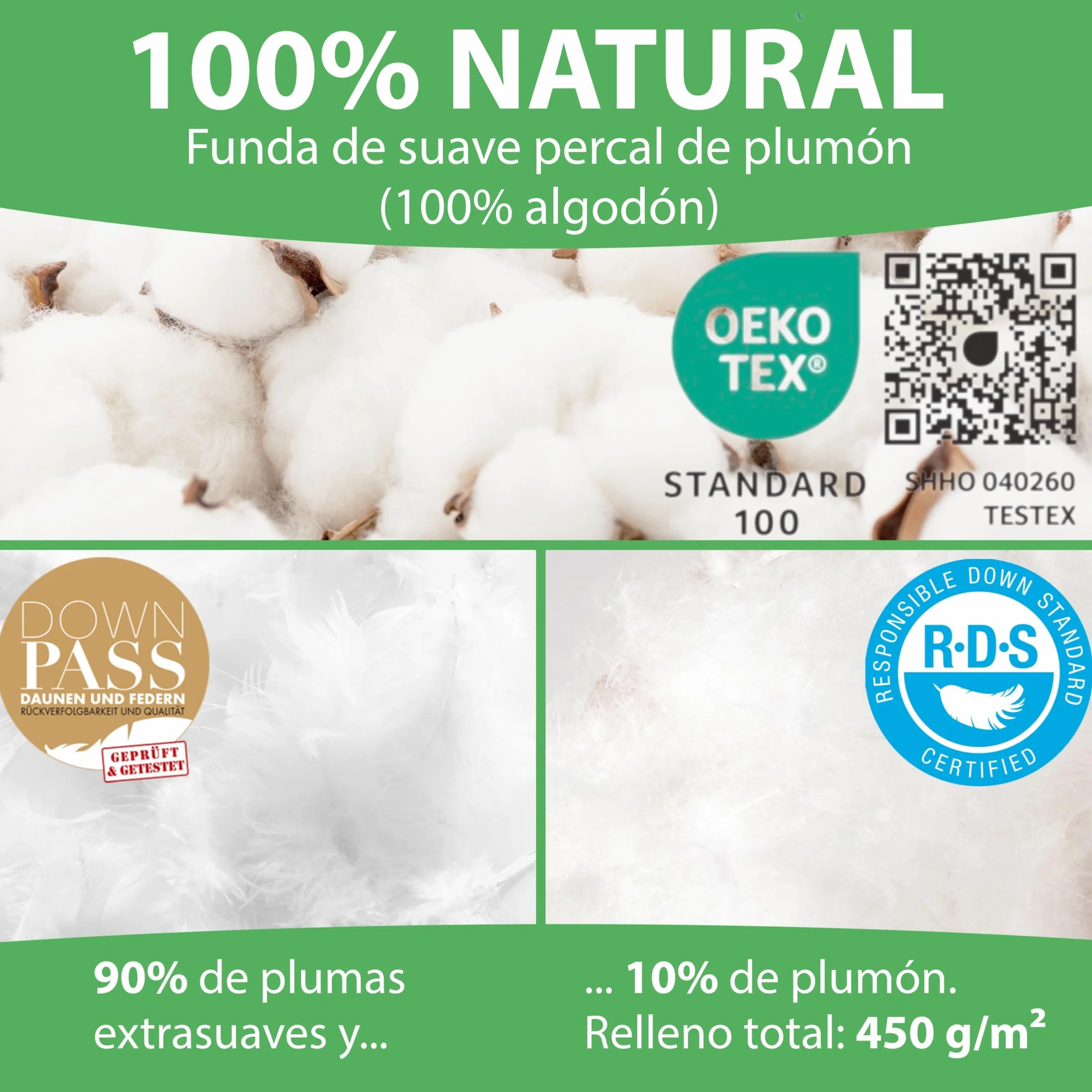 Welldora Edredón Invierno Verano de Plumas para Cama de 105 x 200 | 100% Edredón Nórdico de Plumas y Plumón Extrasuave | Médicamente Probado, Oeko-Tex, Hipoalergénico | Certificado RDS | 200 x 200 cm