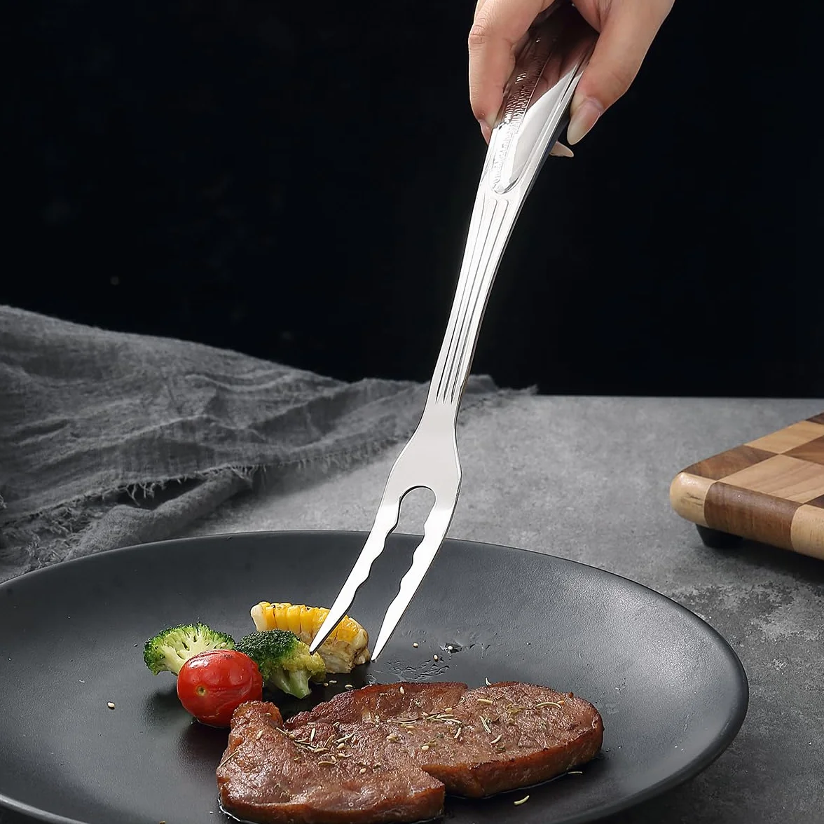 Tenedor para carne ReaNea, tenedor de cocina para tallar acero inoxidable de alta resistencia, tenedor para servir parrilla con mango resistente al calor, fácil de limpiar