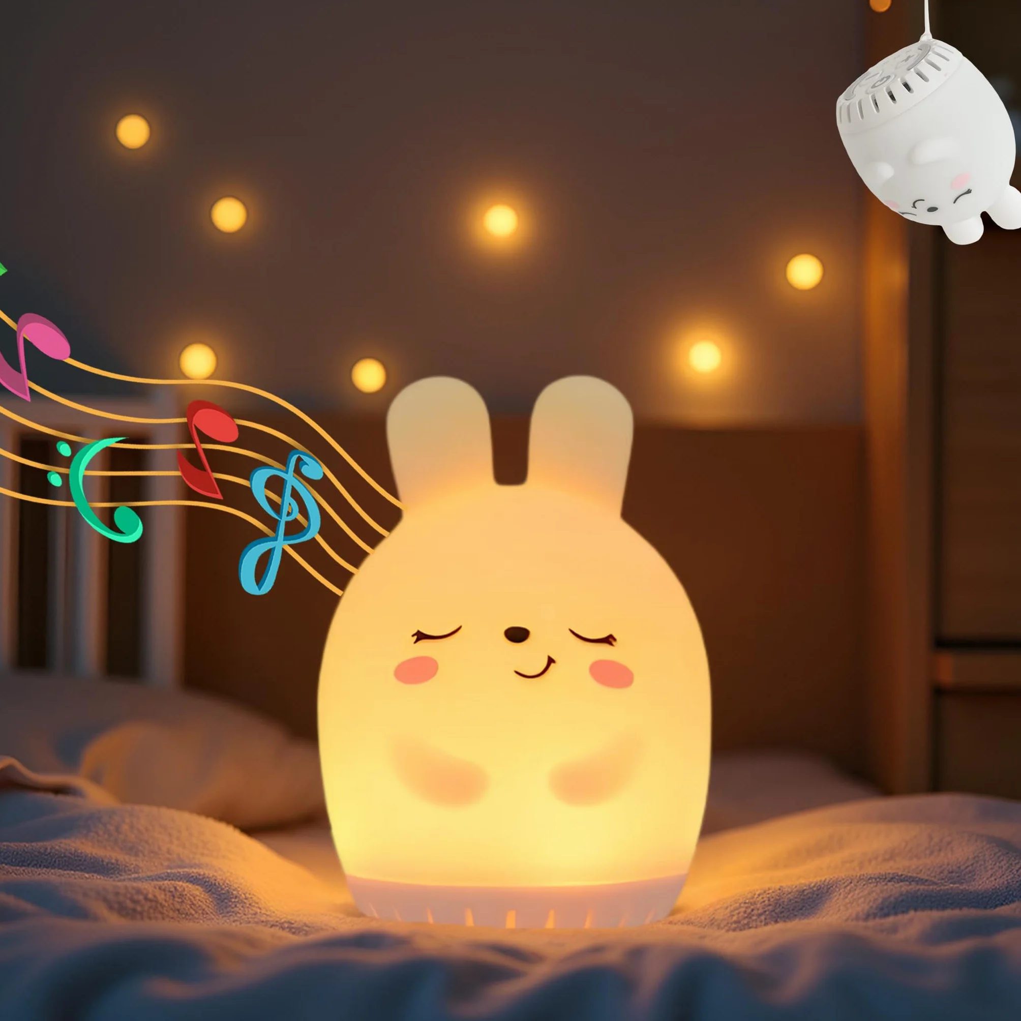 Lámpara LED de silicona suave con ruido blanco para infantil - Luz nocturna recargable portátil - Conejo