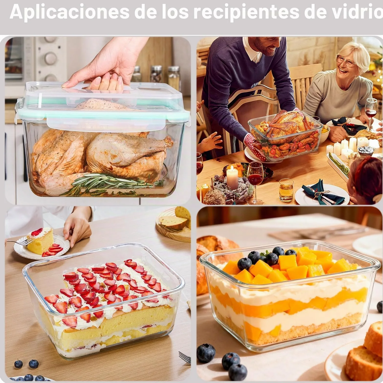 6,5 L Grandes Recipientes de Cristal con Tapa, Herméticos, Aptos para Congelador, Recipientes de Cristal para Alimentos, Grande para Pollo, Pavo, Melón o Platos de Fiesta
