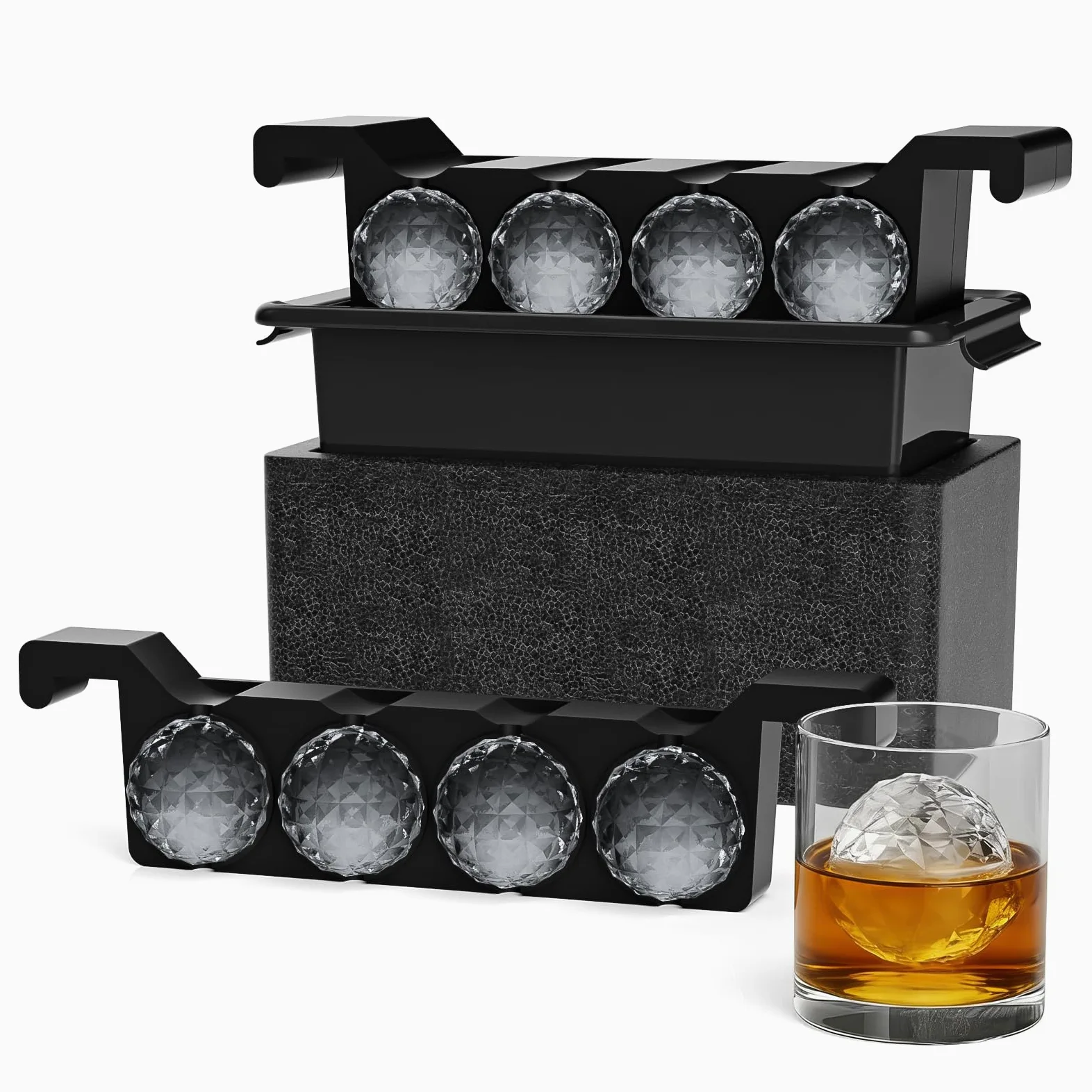 Cubitera de silicona transparente con tapa, 6 cm, redonda, reutilizable, para whisky, cócteles, vino, cerveza y bebidas (8 bolas)