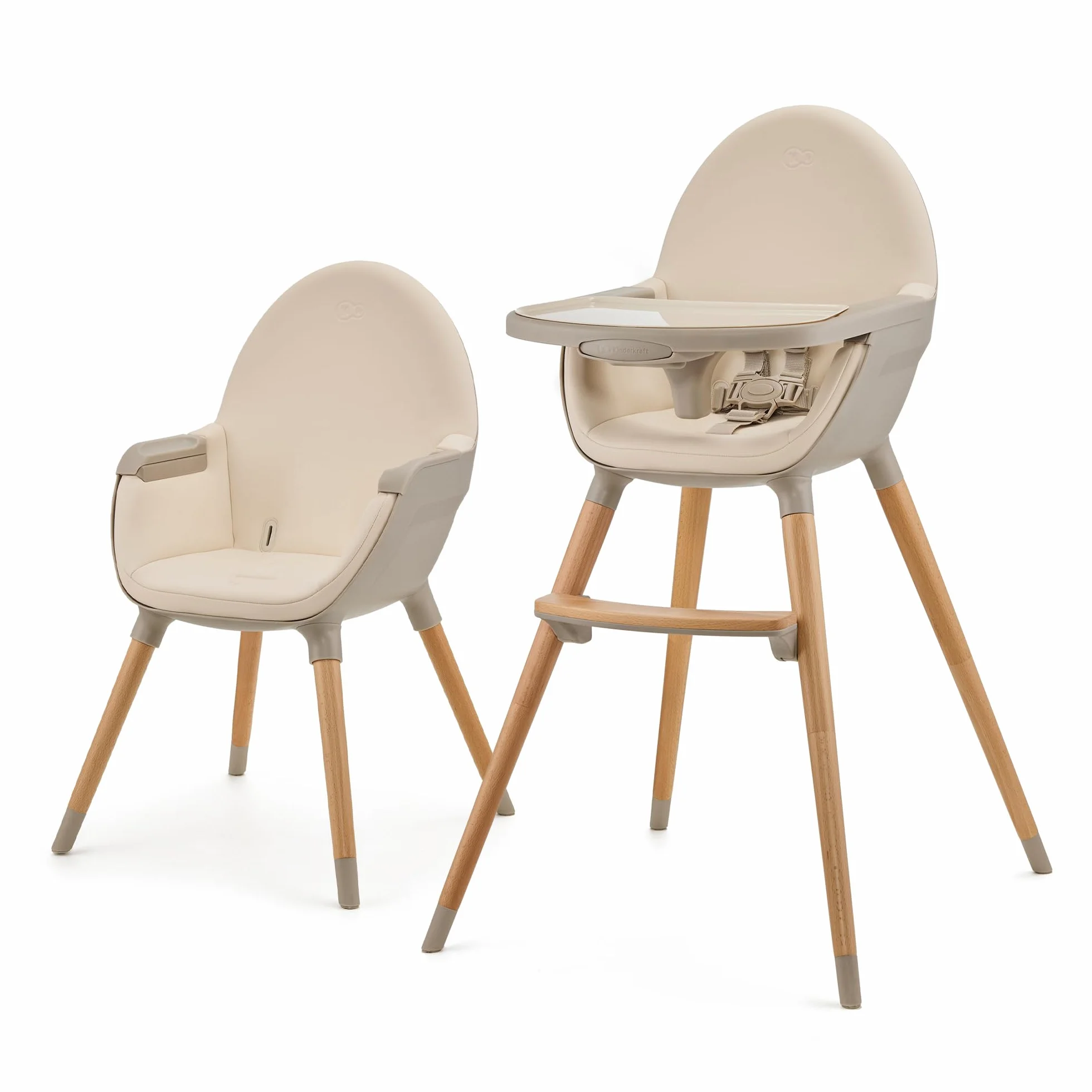 Kinderkraft FINI 2 Trona bebé 2 en 1 Silla Infantil Portátil Patas de Madera Bandeja Ajustable Beige