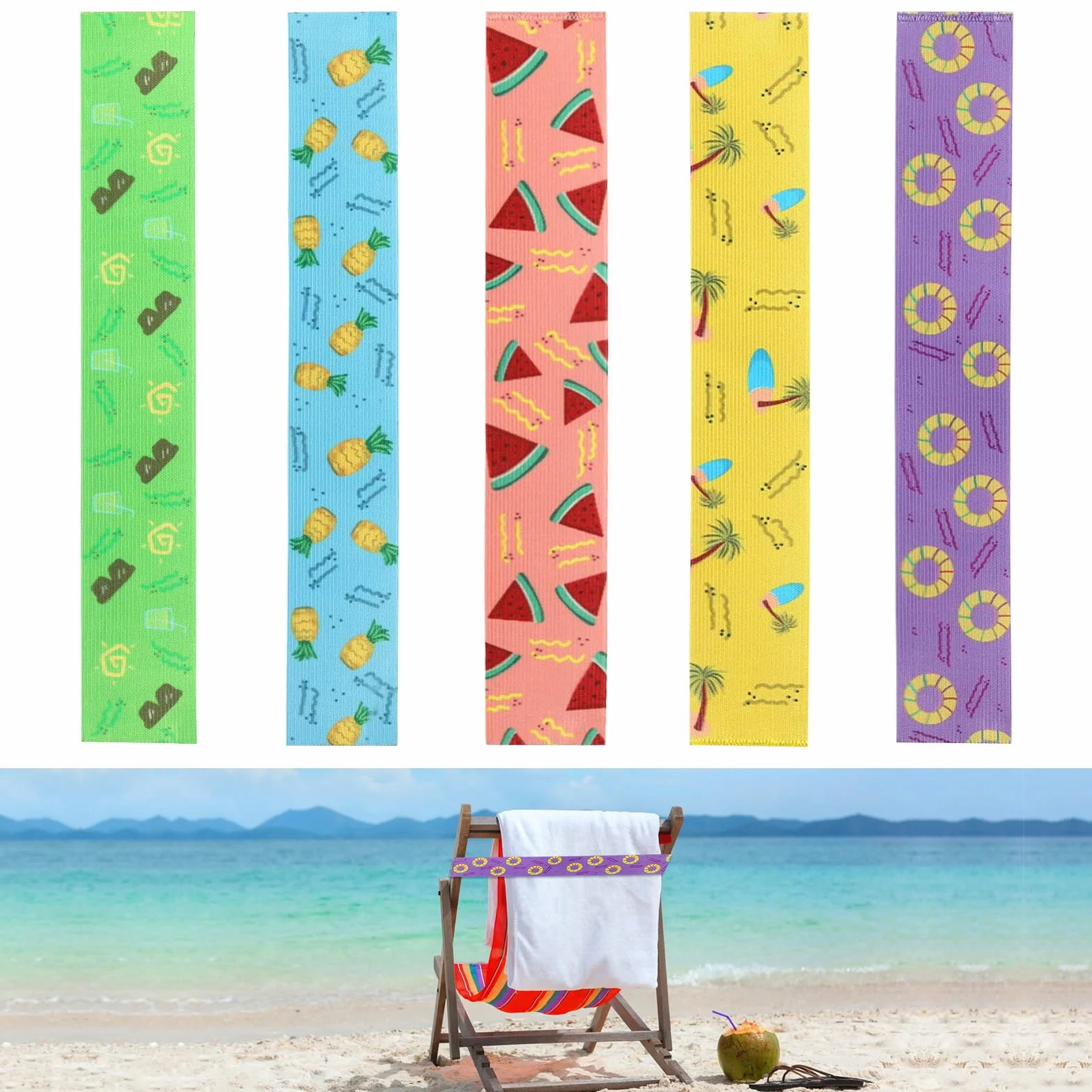 5 Bandas Elásticas para Sillas de Playa, Clips de Toalla para Tumbonas y Correas de Fijación para Crucero y Sillas (40CM×5CM)