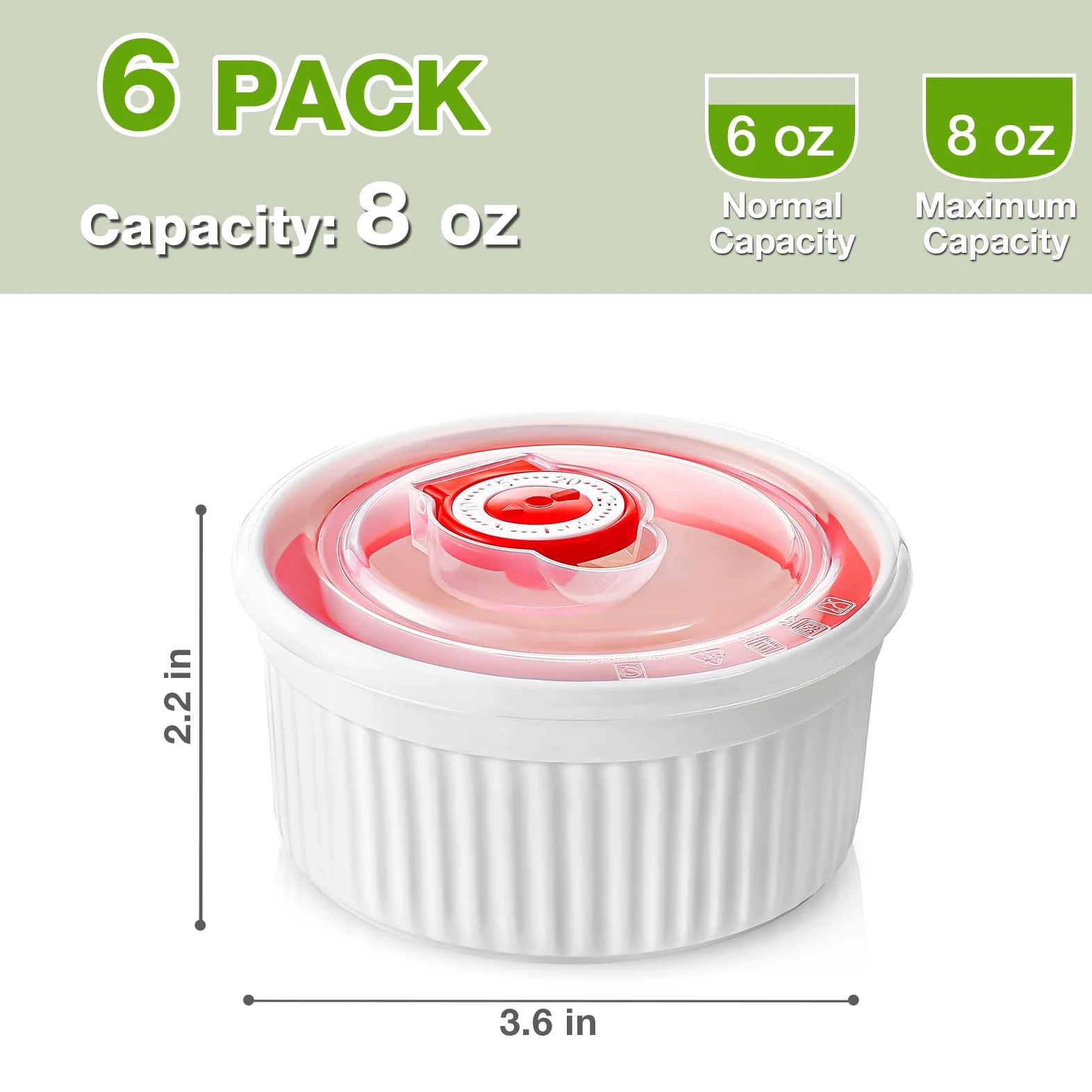 Mfacoy Ramequines con tapas, juego de 6 ramequines de porcelana de 8 onzas con cubiertas, tazas de natillas de pudín blanco para hornear, cuencos pequeños para salsas, postres, lavavajillas y horno