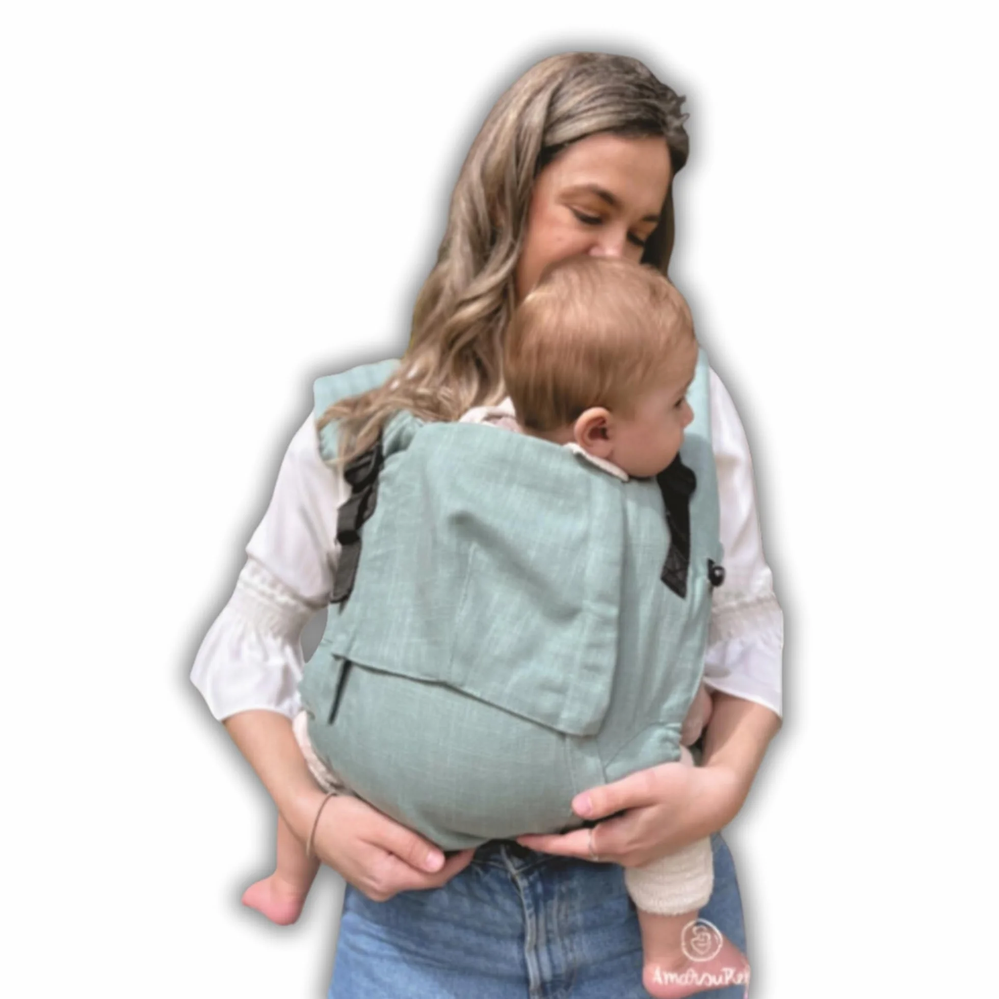 Mochila Porteo Bebe Evolutiva y Ergonomica Portabebes Recien Nacido Algodon Organico Transpirable Mint Liso