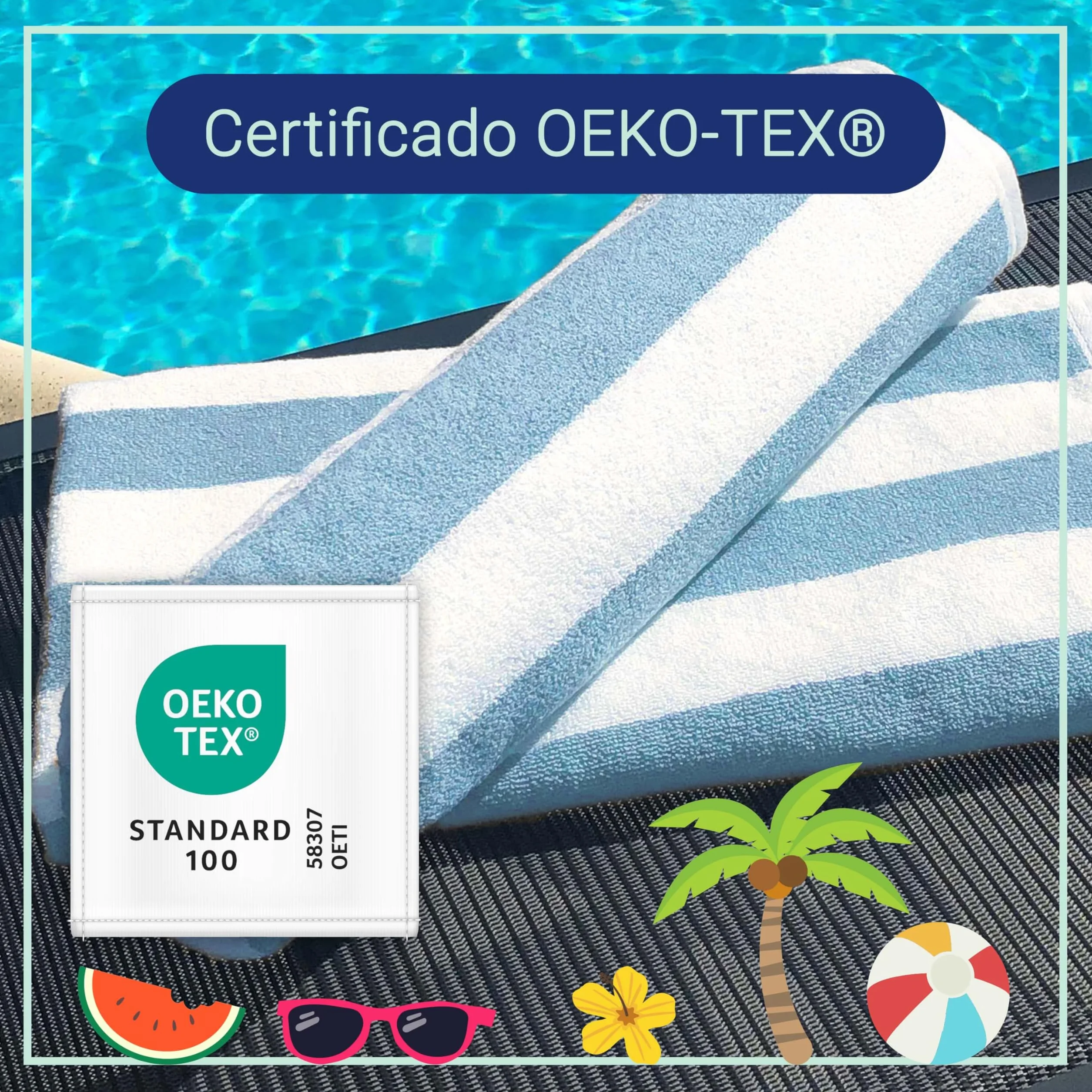 ZOLLNER Juego de 2 Toallas de Playa - Toallas de baño Resistentes y absorbentes en 70x180 cm - Lavables hasta 60°C - algodón - diseño Atemporal a Rayas en Azul Claro - Certificado Oeko Tex
