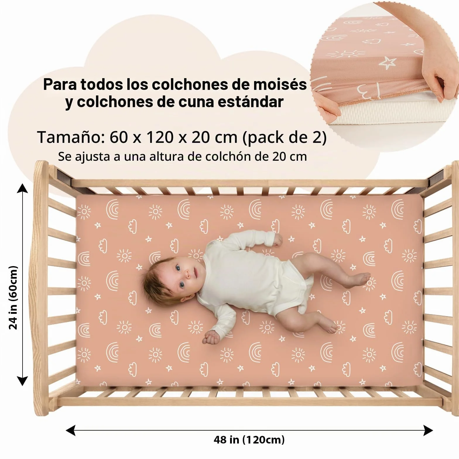 Yoofoss Juego de 2 Sábanas Bajeras Ajustables para Cuna de Bebé 60x120 cm Protector de Colchón Microfibra