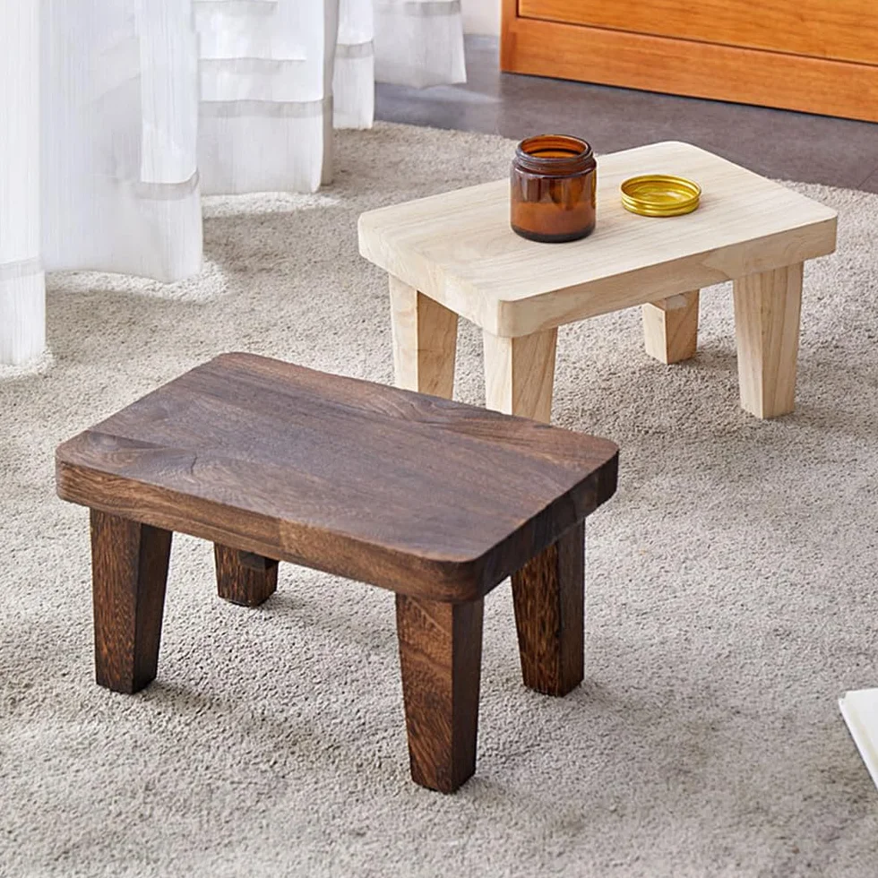 Taburete de Madera Maciza - Mesa de Té, Cambiador de Zapatos, Corto, Pequeño y Largo