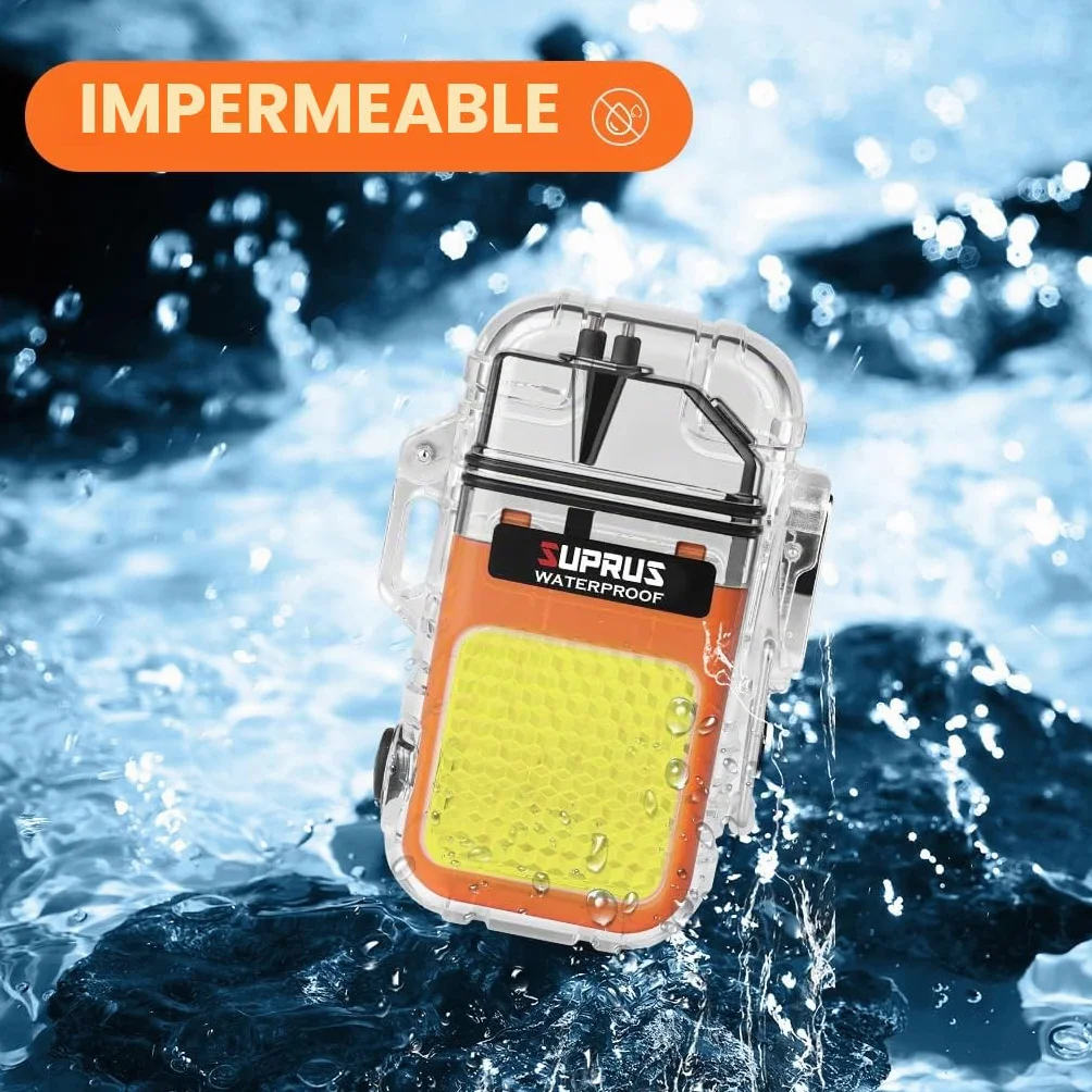 SUPRUS Encendedor de plasma recargable impermeable resistente al viento doble arco con silbato de emergencia naranja