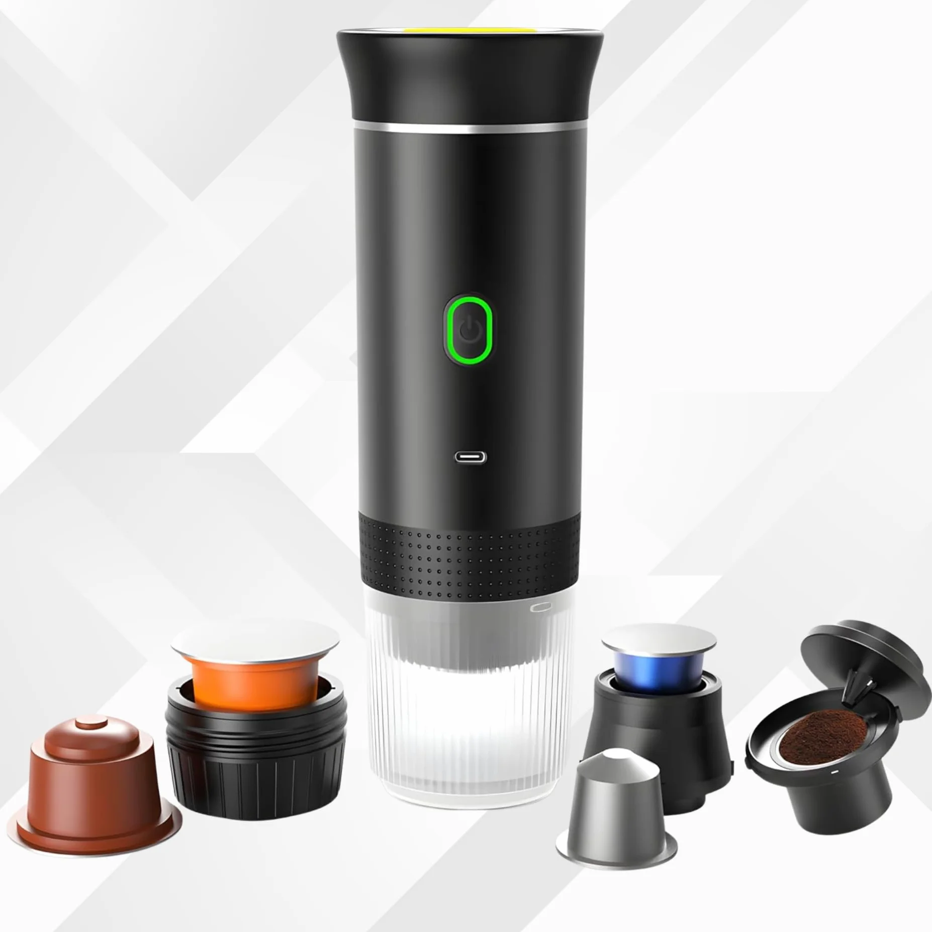Cafetera Portátil 3 en 1 Compatible con Cápsulas Originales Ness-preso, Dolce-Gusto y Café Molido – Mini Máquina de Café Eléctrica con Calienta Agua –Capsulas Grande y Pequeña
