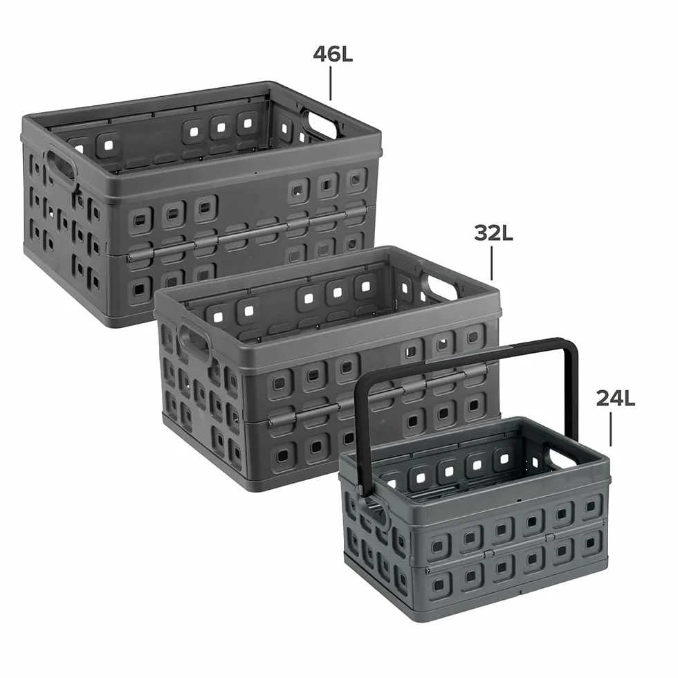 Sunware Square Caja Plegable 32L – 49x36x24,5 cm – Antracita – Caja De Almacenamiento Abierta
