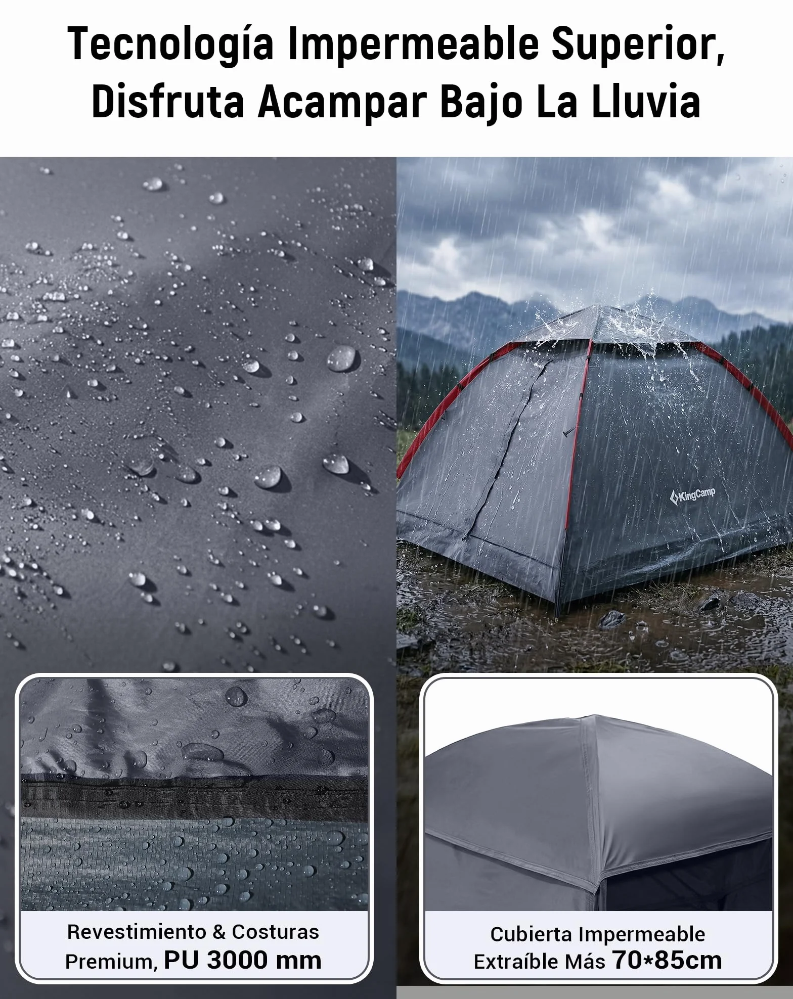 KingCamp Tienda de Campaña 2-3 Personas Impermeable 3000mm Ultraligera 210x180x130cm