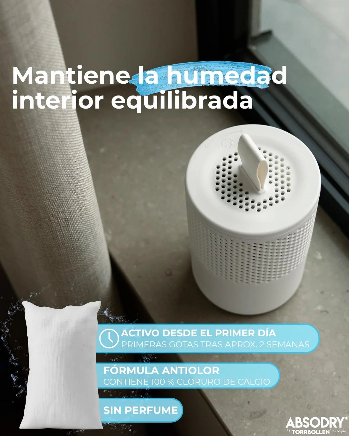 AbsoDry - Recambio Deshumidificador 2x600g - Compatible universalmente - Pastillas antihumedad recambio - Evita el olor y absorbe humedad - Absorbente de humedad en granulado