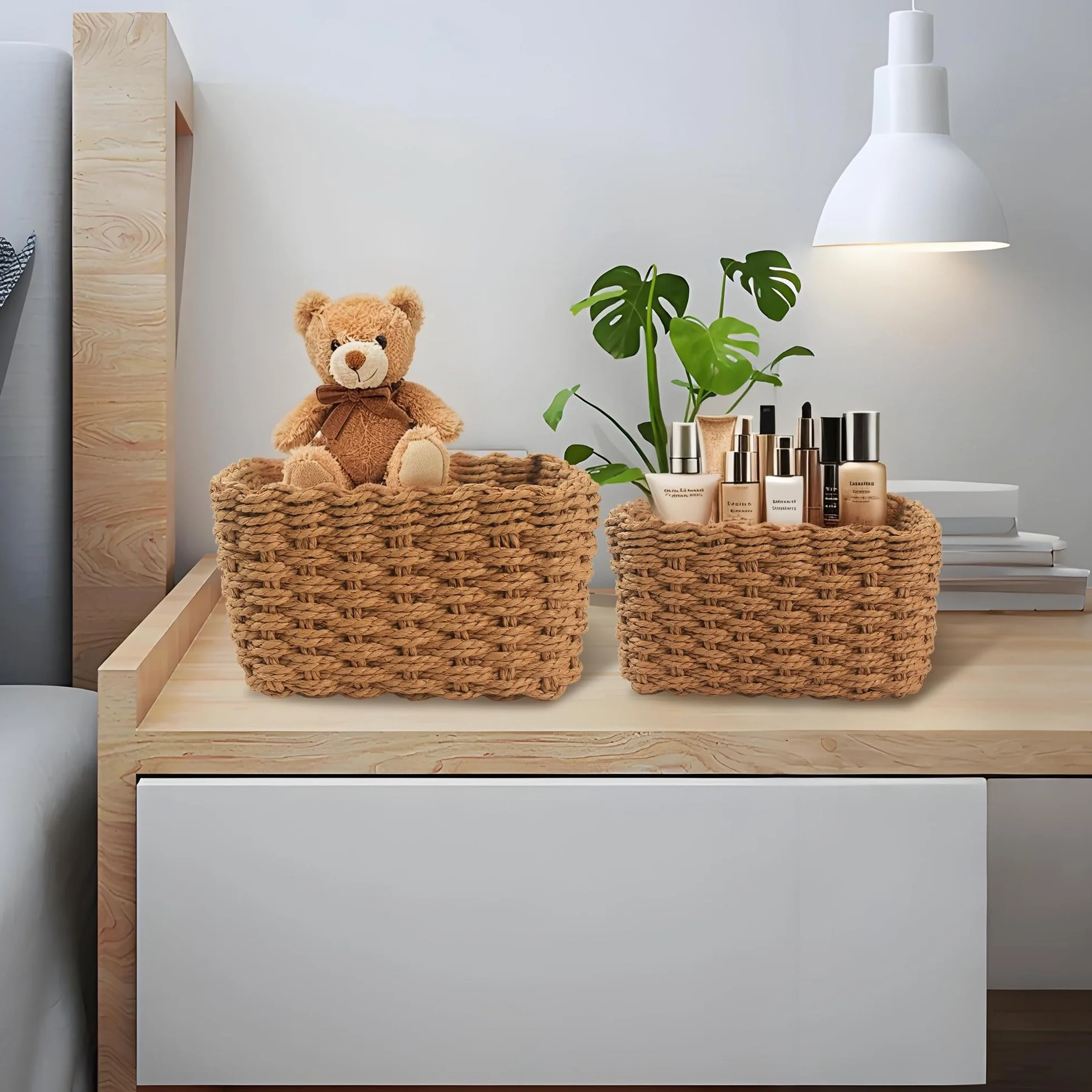 Juego de 4 Cestas de Almacenamiento Trenzadas Boho Apilables para Organizar Cambiador Cocina Salón Dormitorio