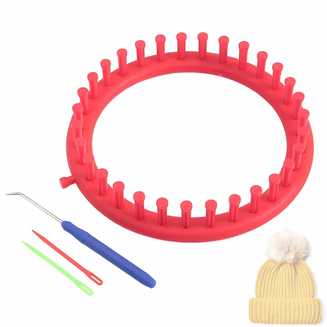 1 Telar Redondo y Circular, Loom Knitting Loom Set, Kit de Tejido con Instrucciones para Principiantes, con Aguja de Punto y Ganchillo, Telar (Ø 24cm)