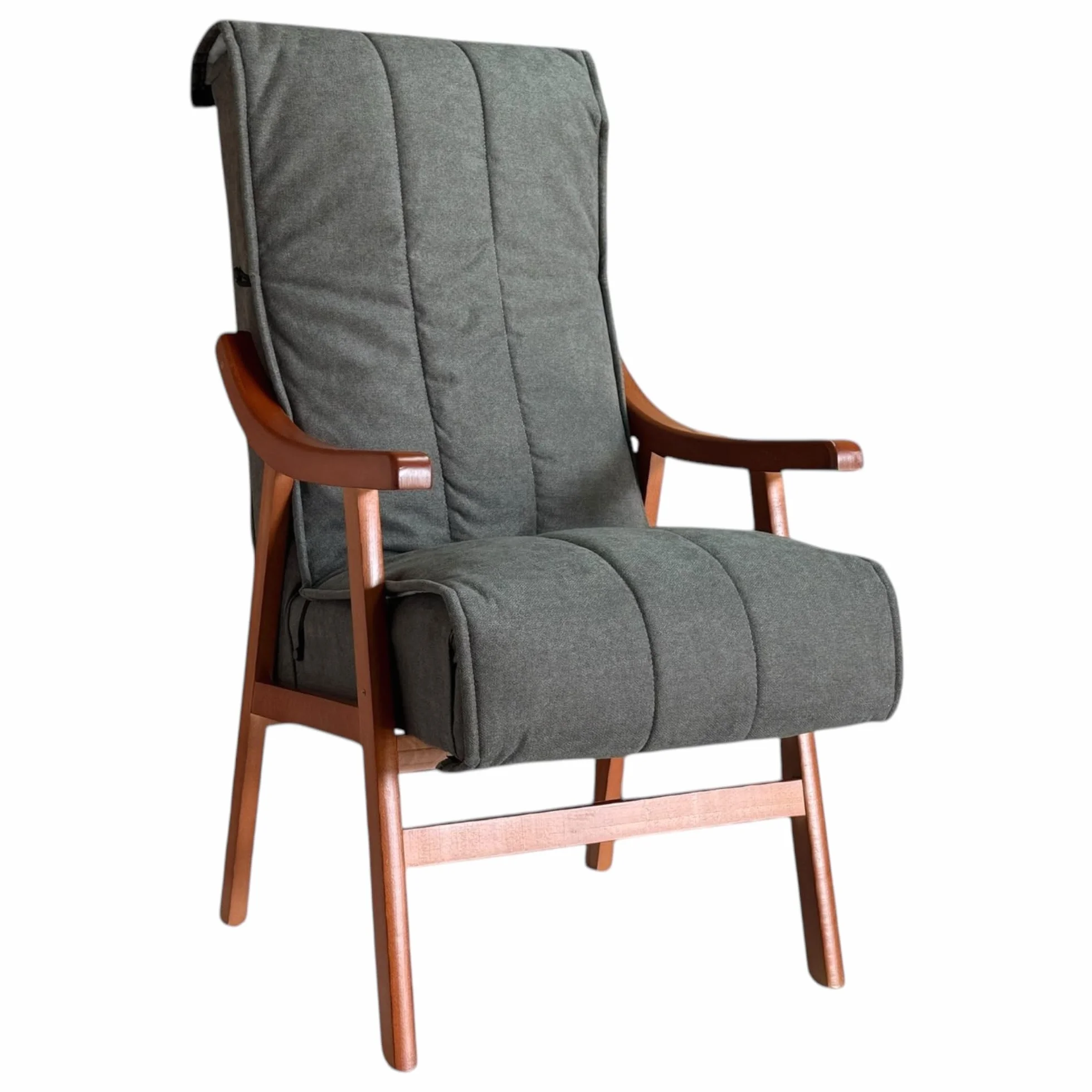 Sillón Alto con Manta y reposabrazos tapizado Marengo