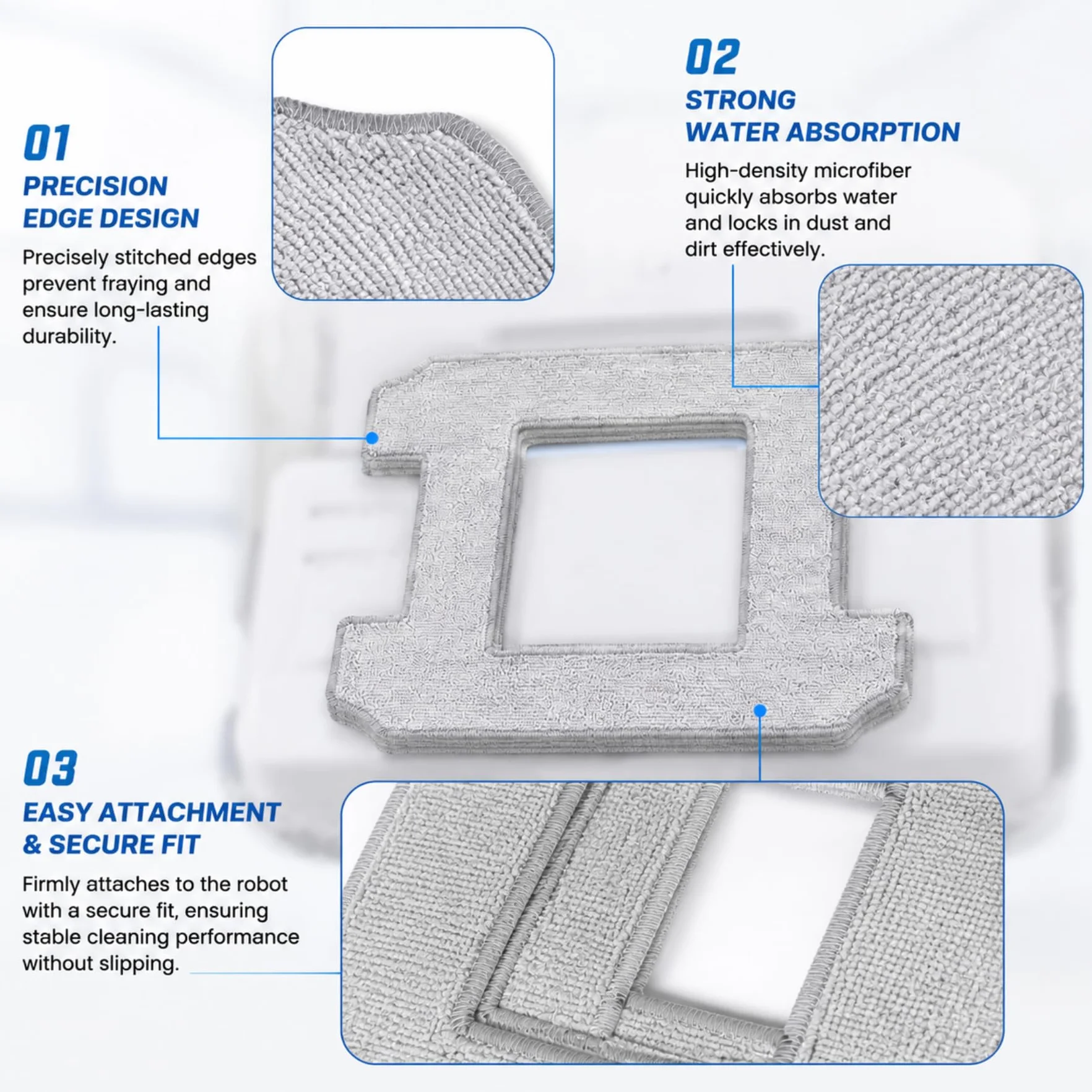 Kit de 8 Piezas de Paños de Limpieza para Robots Limpiacristales, Almohadillas de Alta Absorción de Fibra Densa, Compatibles con W1/W2 Modelos Seleccionados