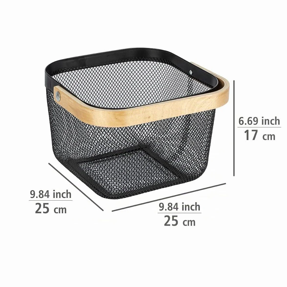 Wenko Cesta de baño con asa Bambusa, Bambú, Negro, 25x25x17 cm