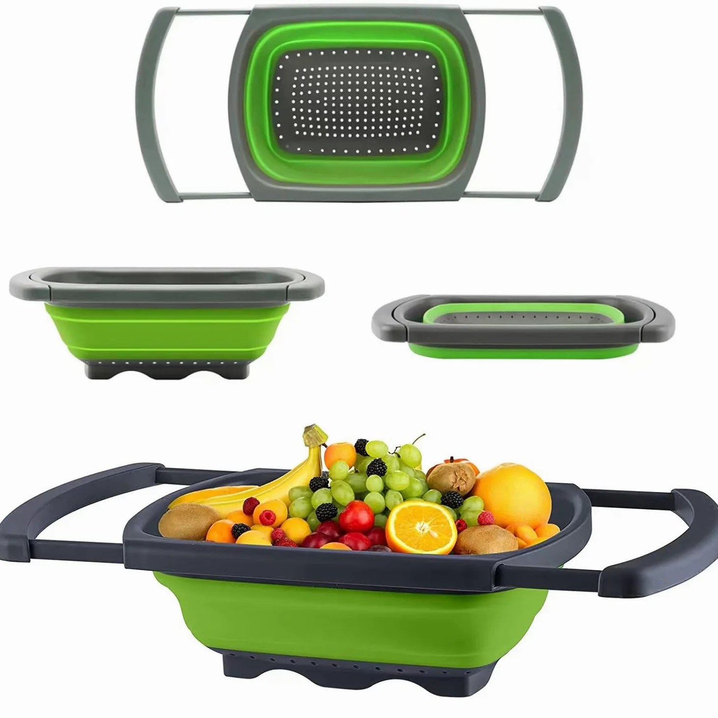Paquete de 12 coladores Plegables Esenciales de Cocina sobre el Fregadero colador Cesta for escurrir Pasta/Verduras/Frutas (Verde)/629