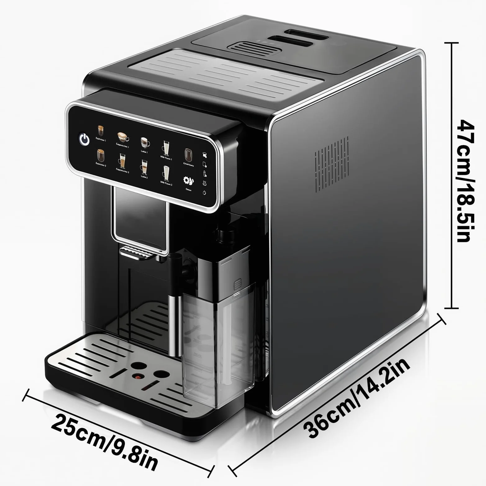 Máquina De Café Espresso Con Bomba De 15 Bares Y Espumador De Leche Con | Cafetera Espresso Automática Con Molinillo De Granos Calentamiento De 1350W Depósito De Leche Sistema De Limpieza(A)