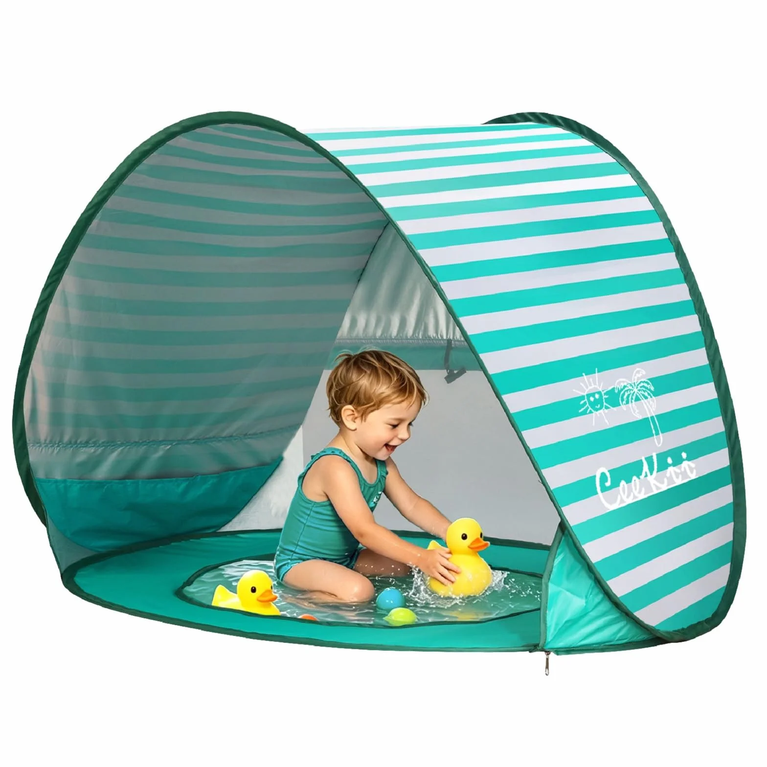 Tienda de Playa Bebé Pop-up con Piscina, Protección UV 50+, Carpa Plegable 120x80x70 cm