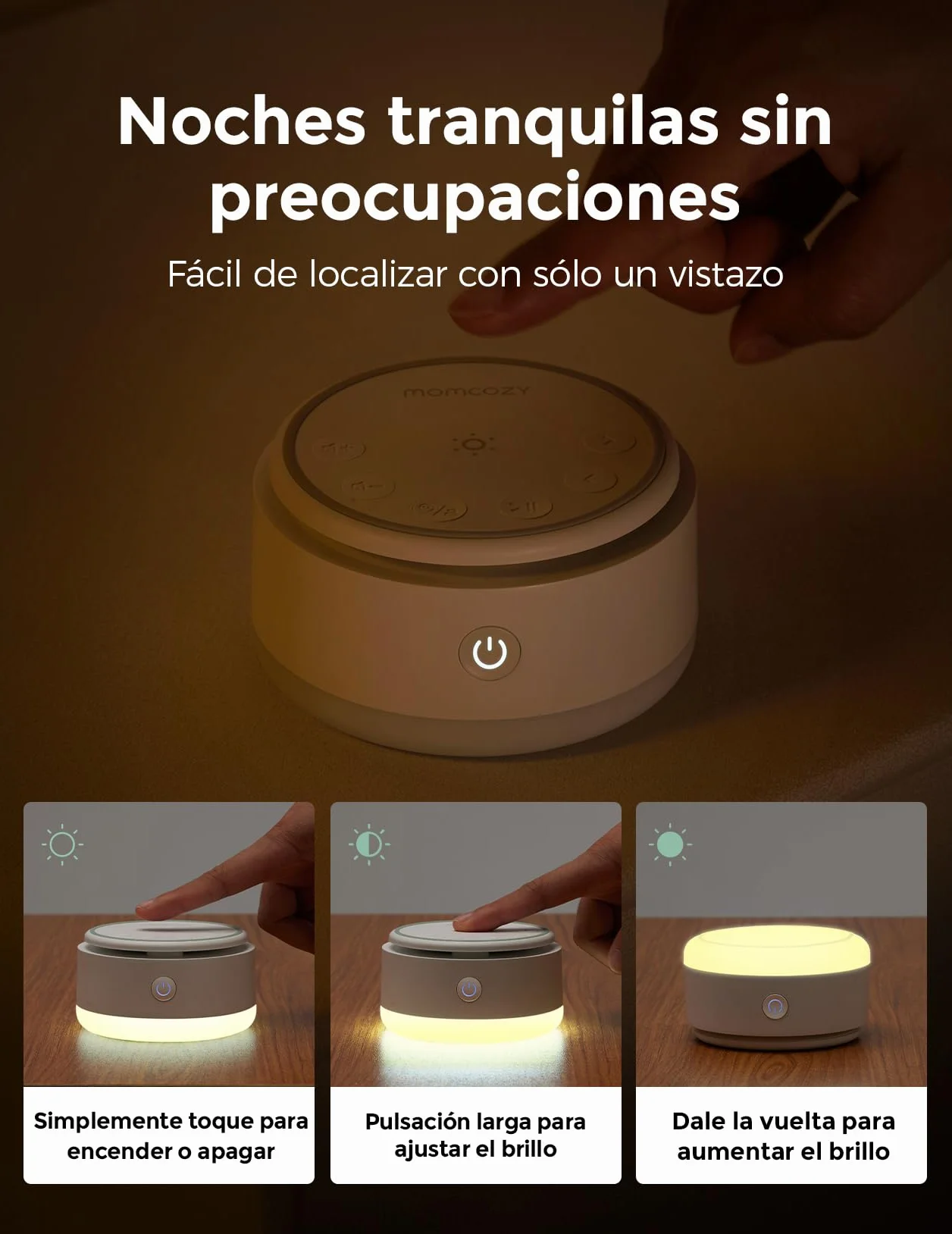 Momcozy Maquina Ruido Blanco Bebe con 20 Sonidos Relajantes Luz Nocturna Tactil Temporizador Sueno Memoria Portatil