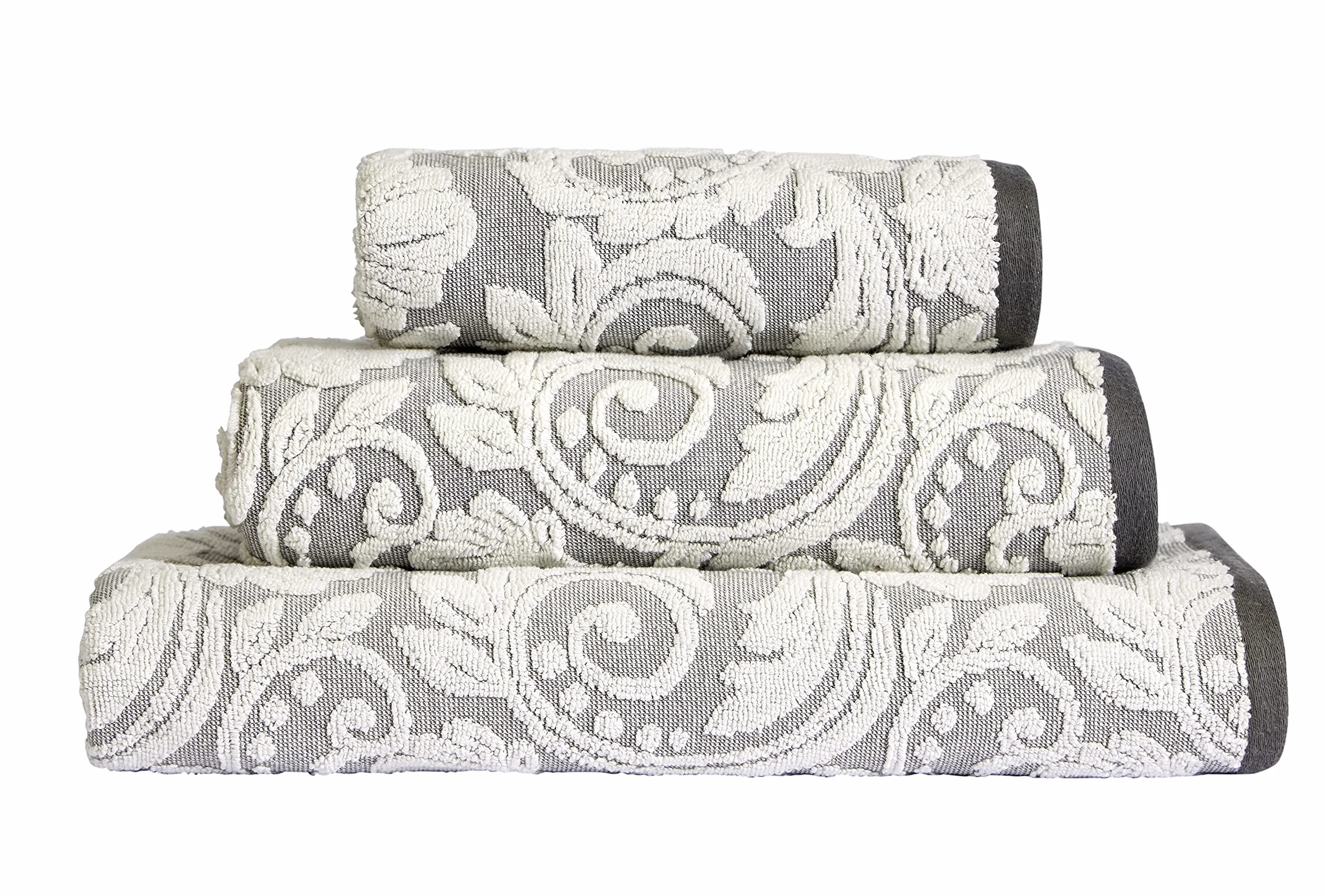 Lex's Linens Paquete de 2 toallas de invitados jacquard floral (gris)