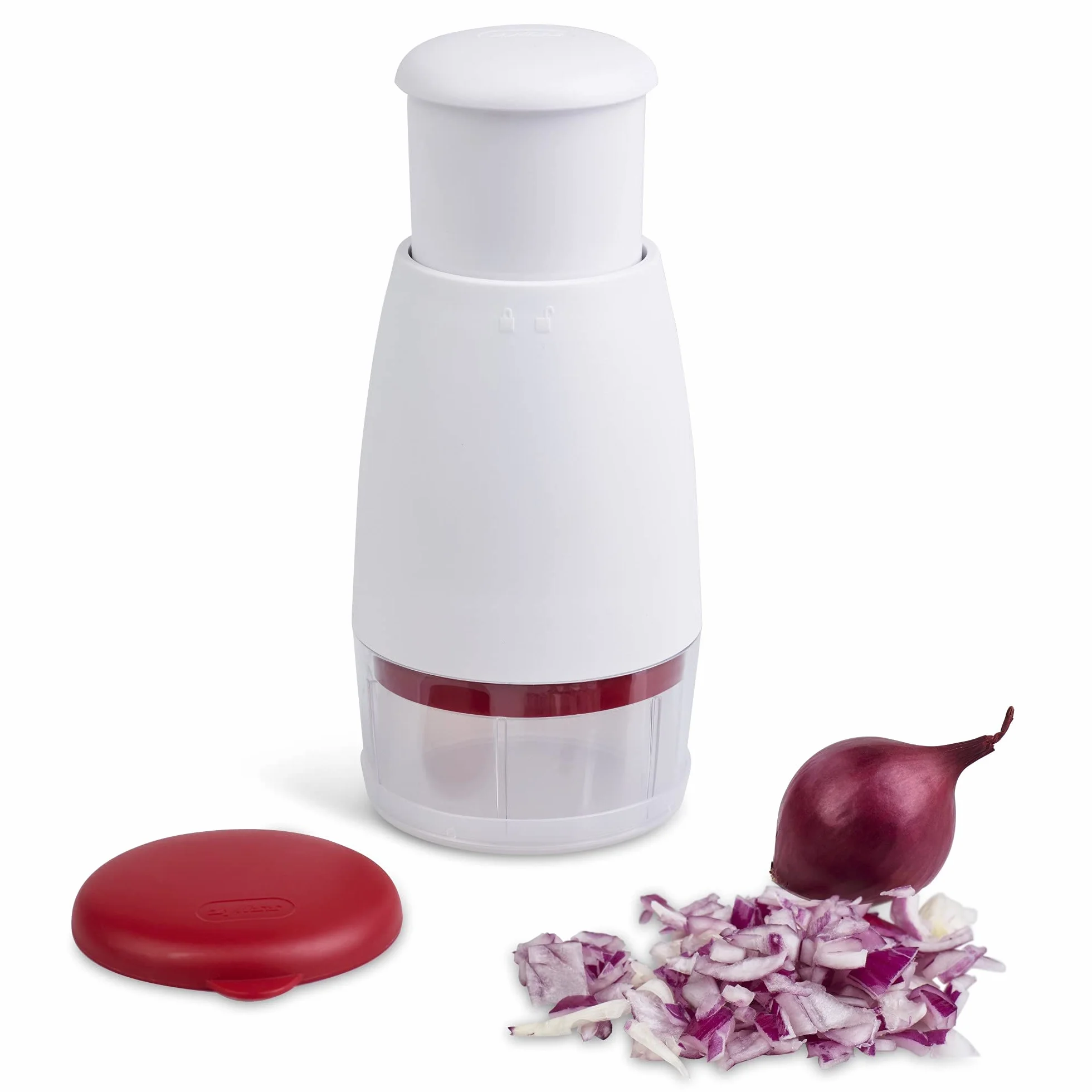 Zyliss Zick Zick Clásica Picadora Manual, Picador de Cebolla, Cortador de Verduras, Plástico/Acero inoxidable, Blanco/Rojo, Apto Para Lavavajillas, E910012