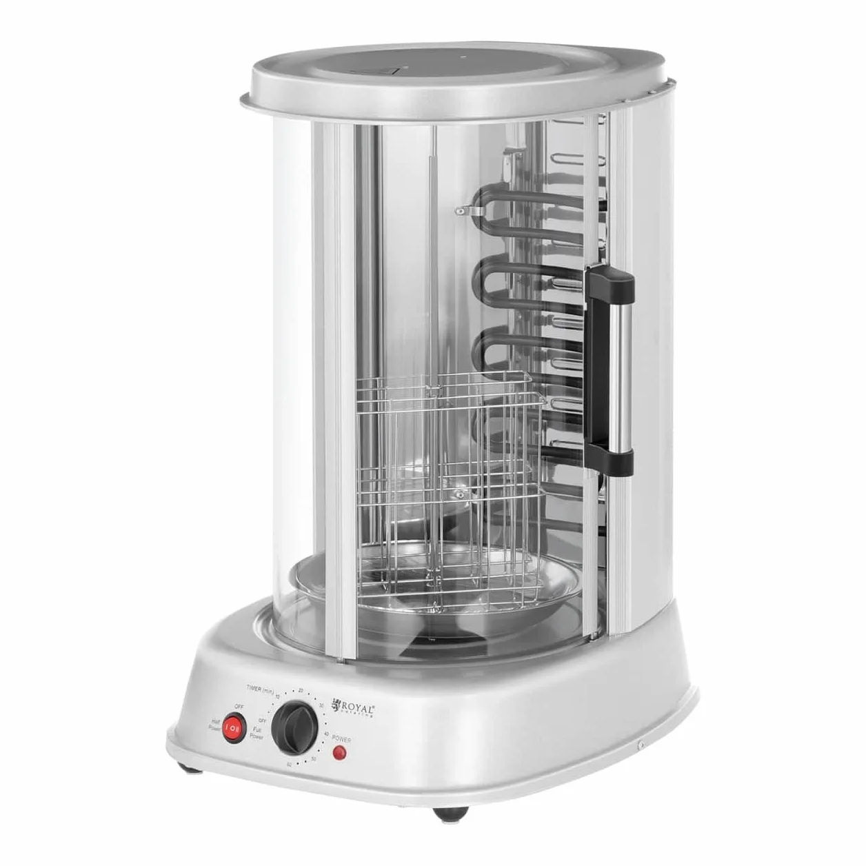 Royal Catering Asador Vertical Giratorio Grill RCGV-1800 (4-in-1, 1.800 W, Temperatura hasta 160 °C, Temporizador 60 min)