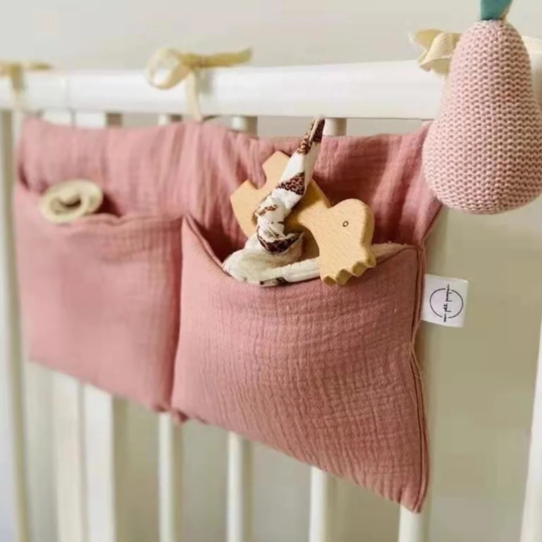 Organizador Colgante para Cuna Bolso de Almacenamiento con Dos Bolsillos Grandes Rosa