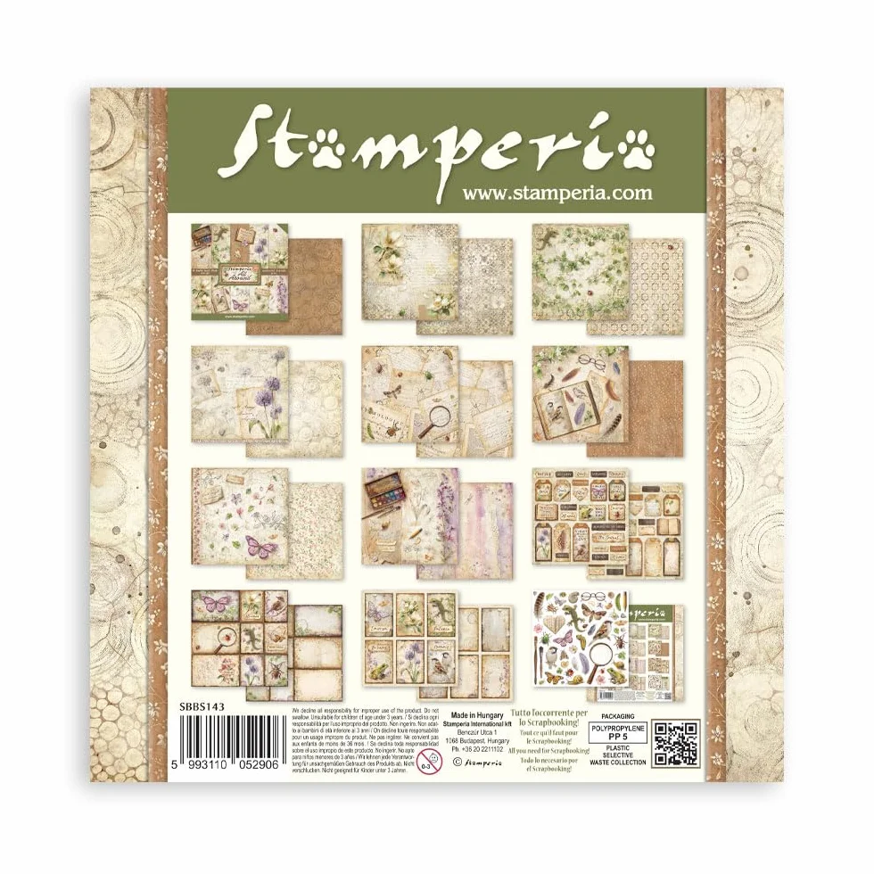 Stamperia - Scrapbook Paper Pad for Scrapbooks, Albums, Cards, Bullet Journals and More, Acid Free, Double-Sided, Perfect for Hobbies, Crafts, and Gifting (All Around) (20.3 x 20.3cm)