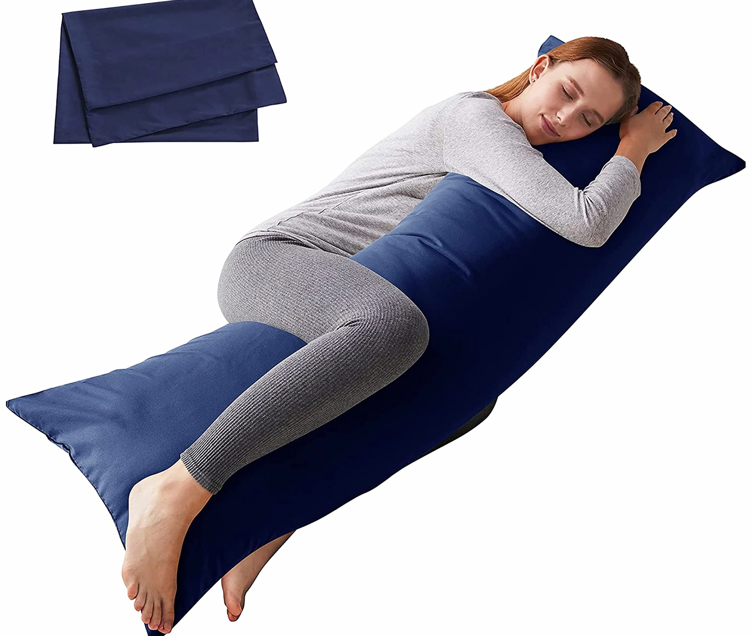 ELNIDO QUEEN Almohada Corporal con Funda de Almohada, Almohada Larga Suave para Adultos, Inserto de Almohada Transpirable de Cuerpo Completo para Dormir, 20 x 54 Pulgadas, Azul Marino