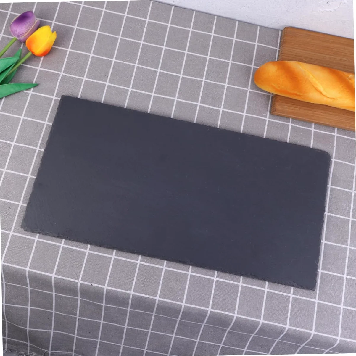 Plato Rectangular de Pizarra Natural 40x20cm para Comida | Bandeja para Tartas y Fruta, Diseño Llamativo, Adecuado para Sushi, Queso, Pizza y Barbacoa